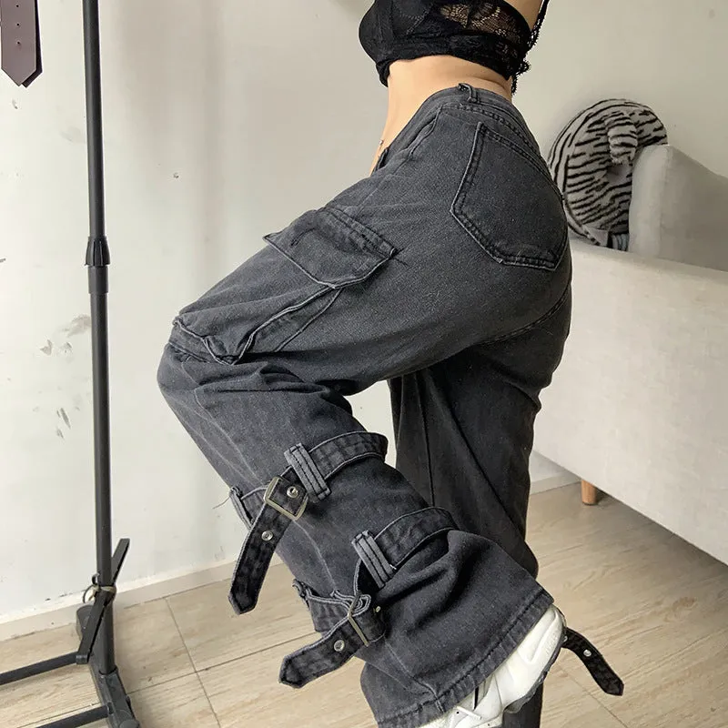 Fashion Ladies Tie Pocket Cargo Pants