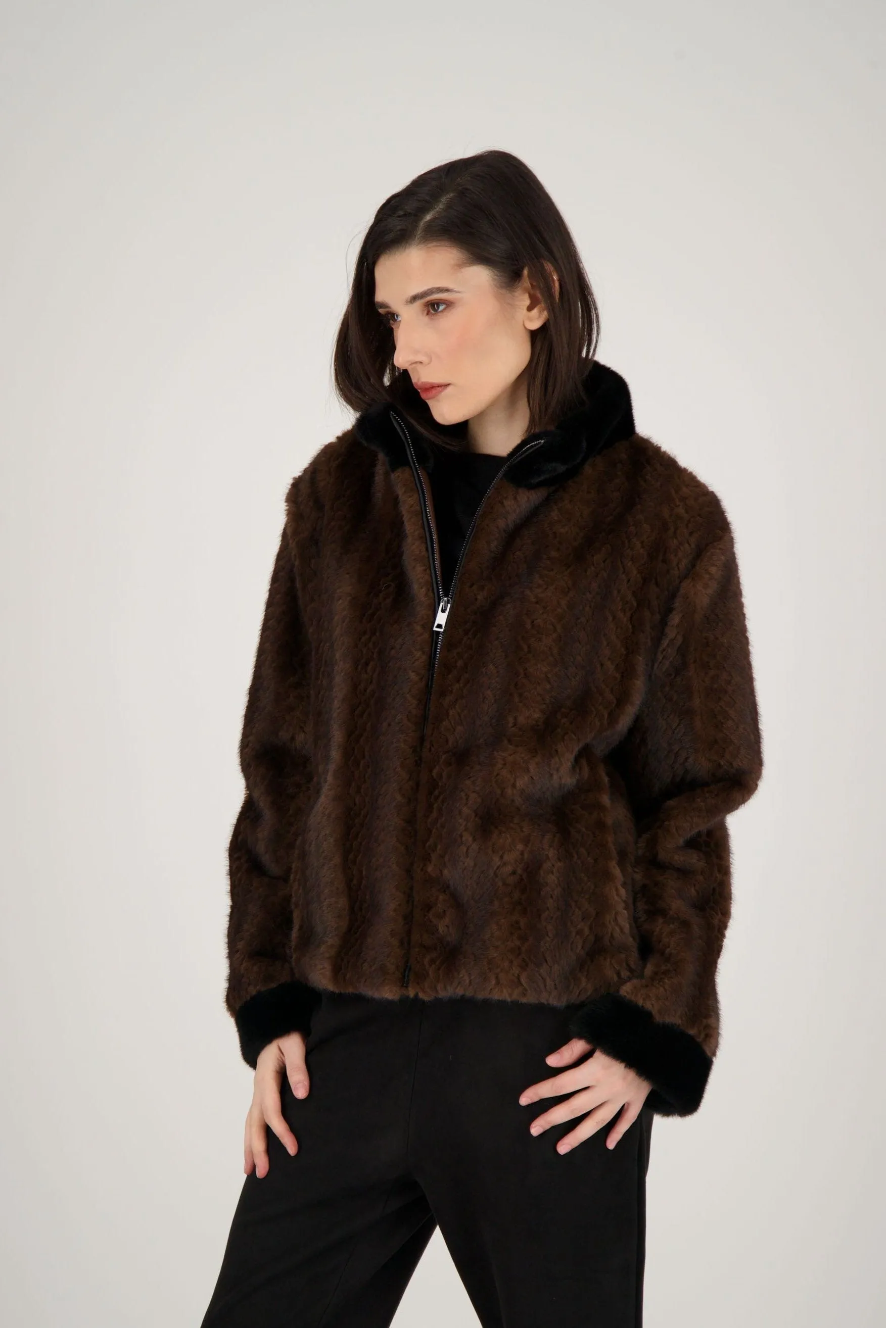 Faux Mink Bomber Jacket