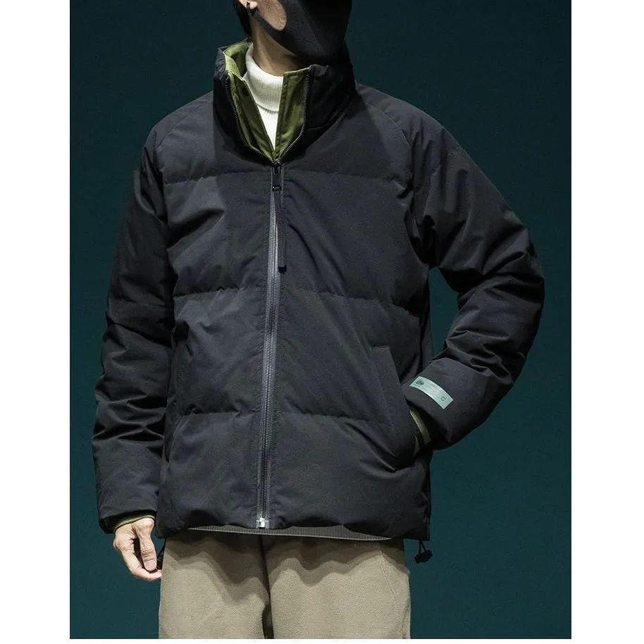 Faux Two-Piece Stand-Up Collar Thickened Puffer Jacket