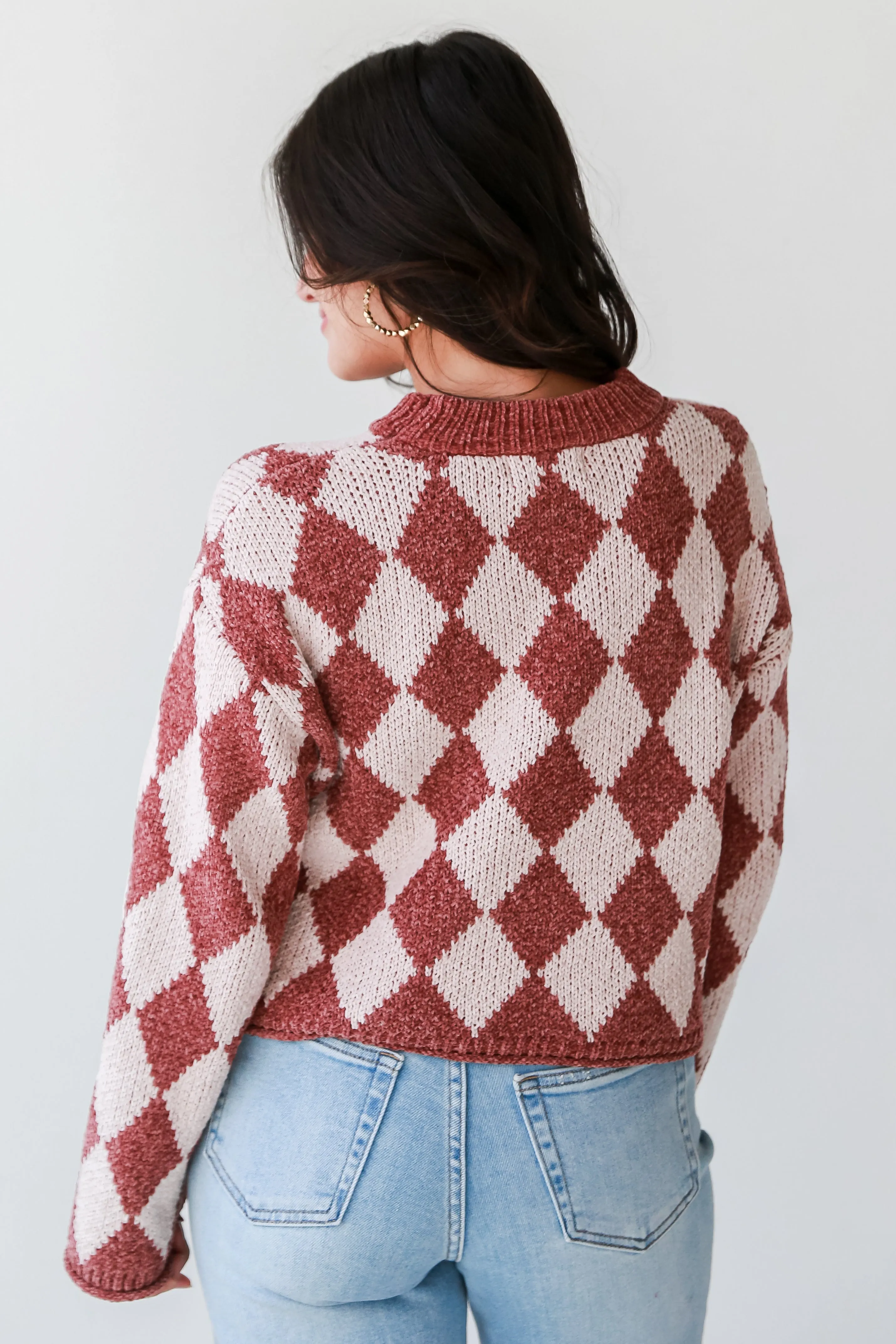 FINAL SALE - Stylish Outlook Brown Argyle Chenille Sweater