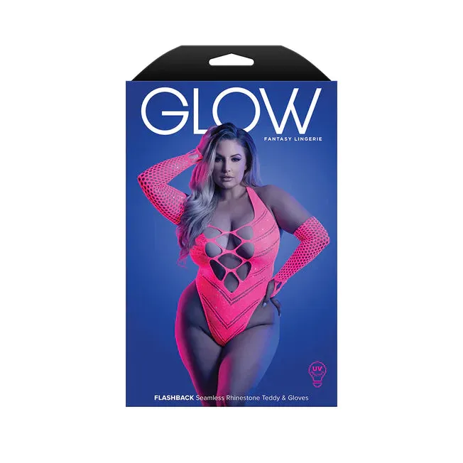 Flashback UV Reactive Rhinestone Fishnet Teddy & Gloves - Queen Size