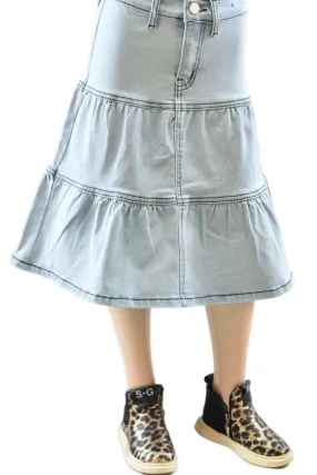 Girls Flared Denim Skirt Style 79241 in Light Indigo