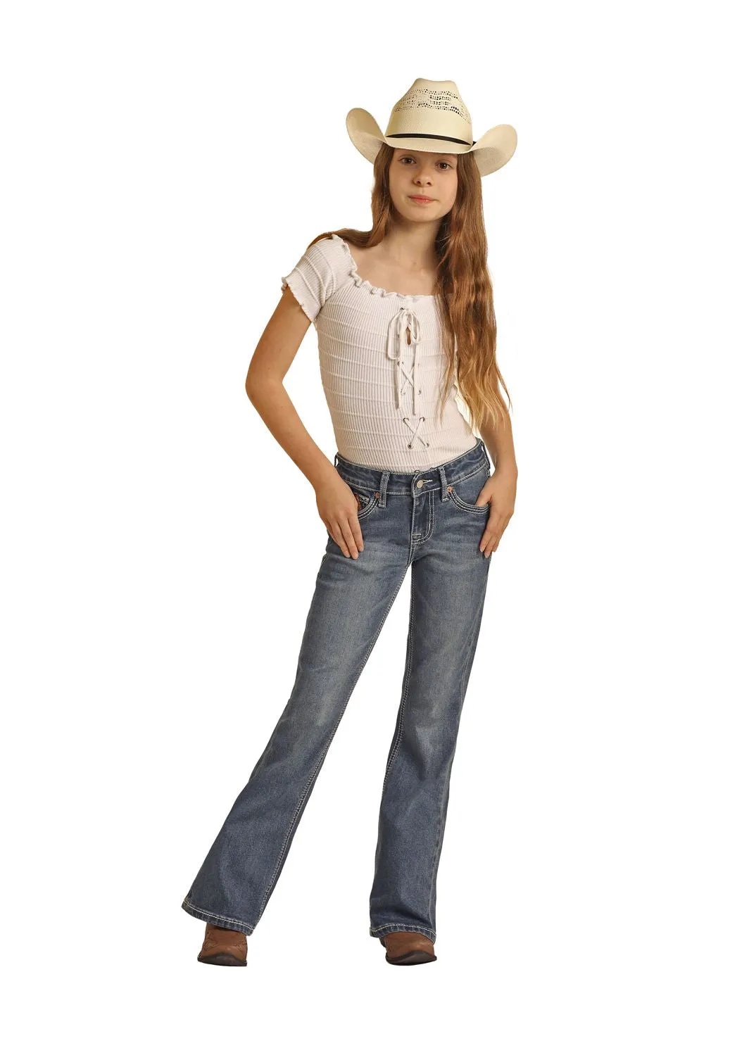 Girl's Rock & Roll Horse Embroidered Boot Cut Jean