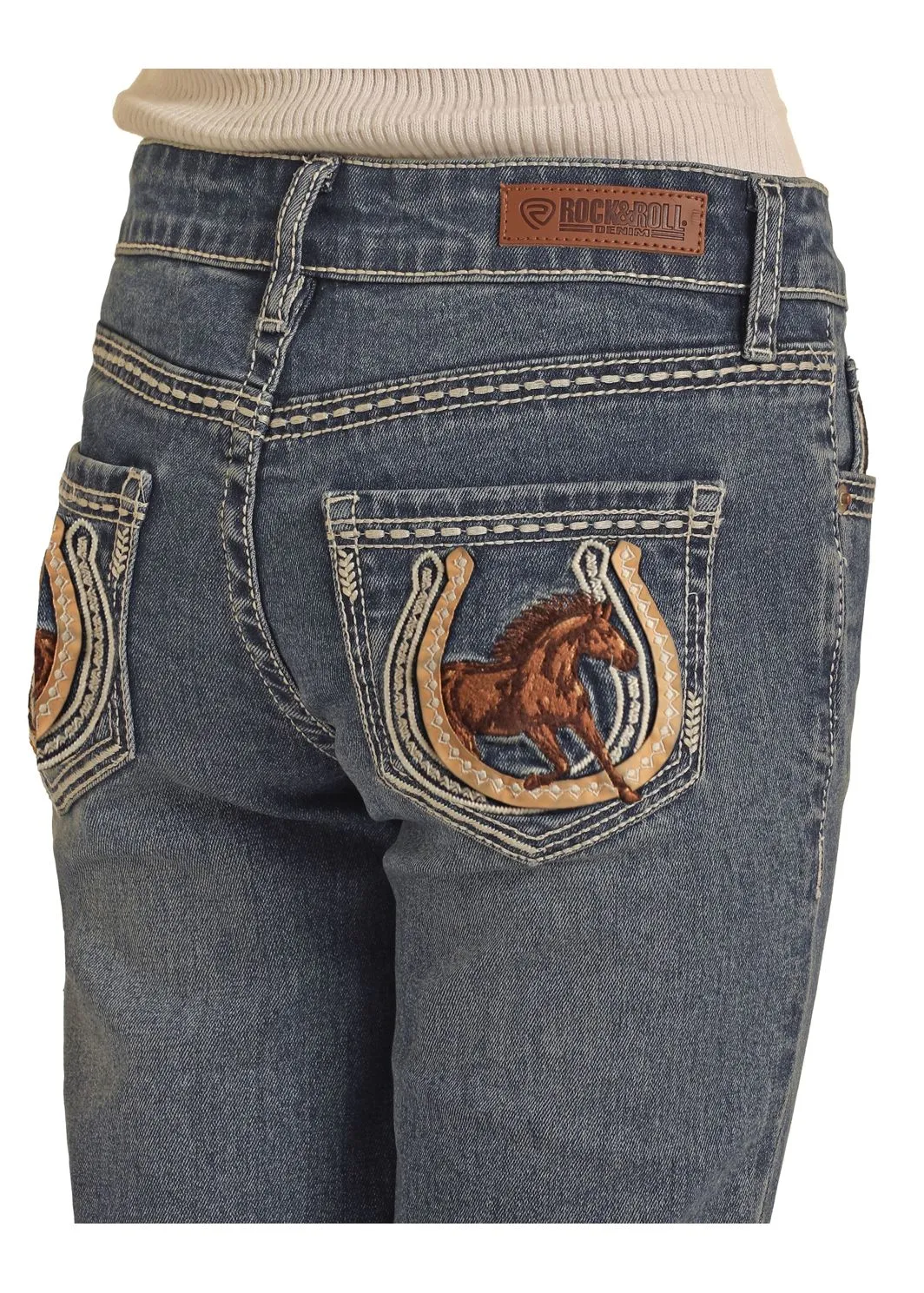 Girl's Rock & Roll Horse Embroidered Boot Cut Jean