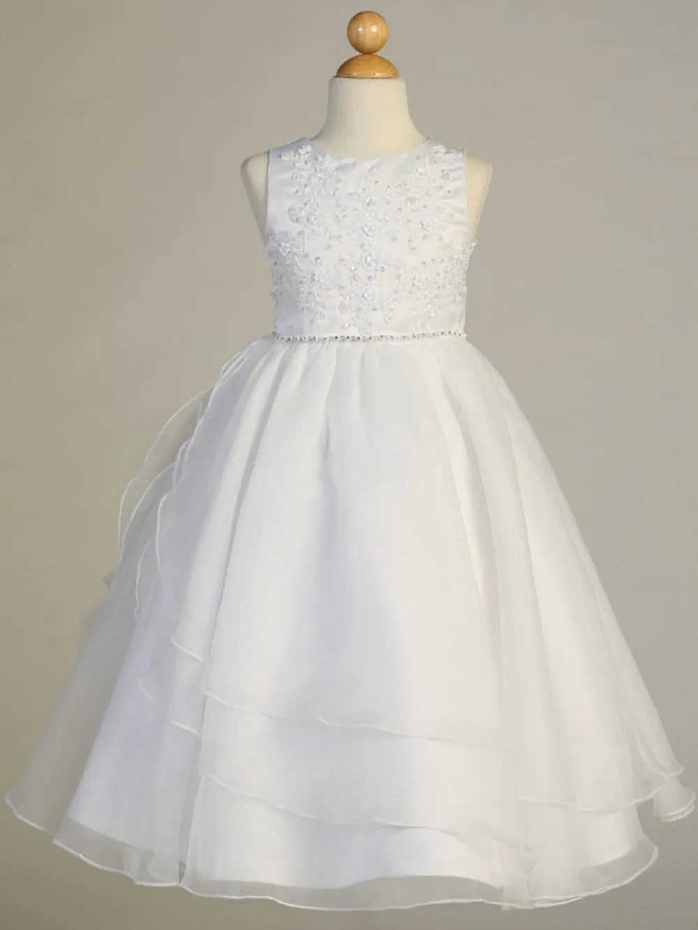 Girls White First Communion Dress w/ Tulle & Organza Skirt (604)