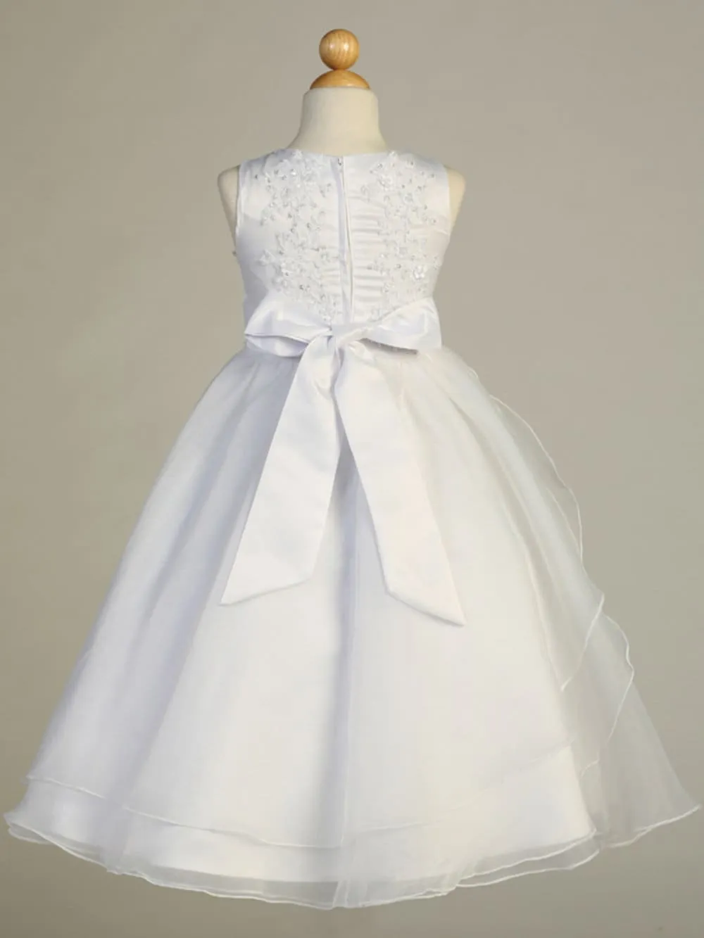 Girls White First Communion Dress w/ Tulle & Organza Skirt (604)