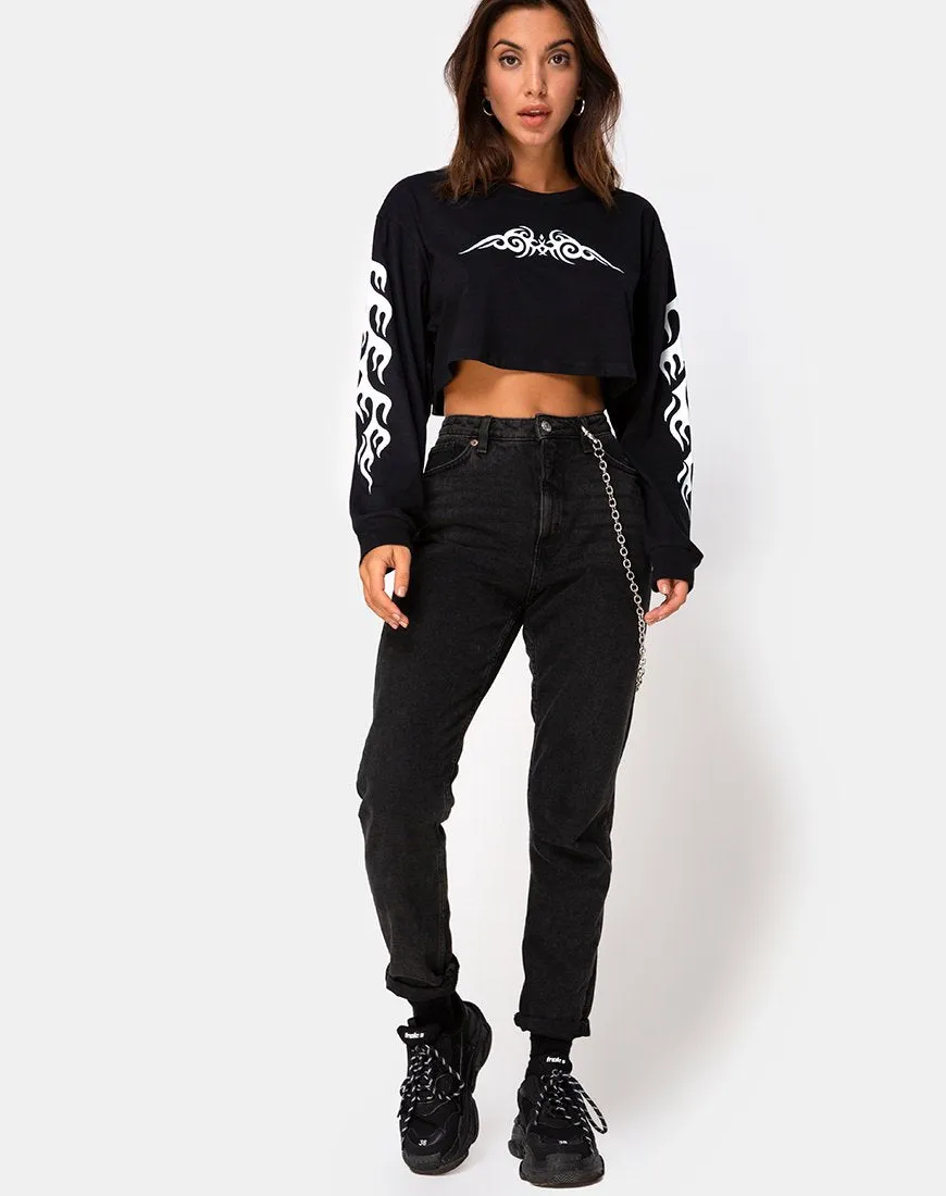 Gocea Crop Top in Black with White Tribal