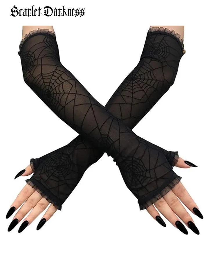 Gocthic Spider Long Fingerless Gloves Cosplay Halloween