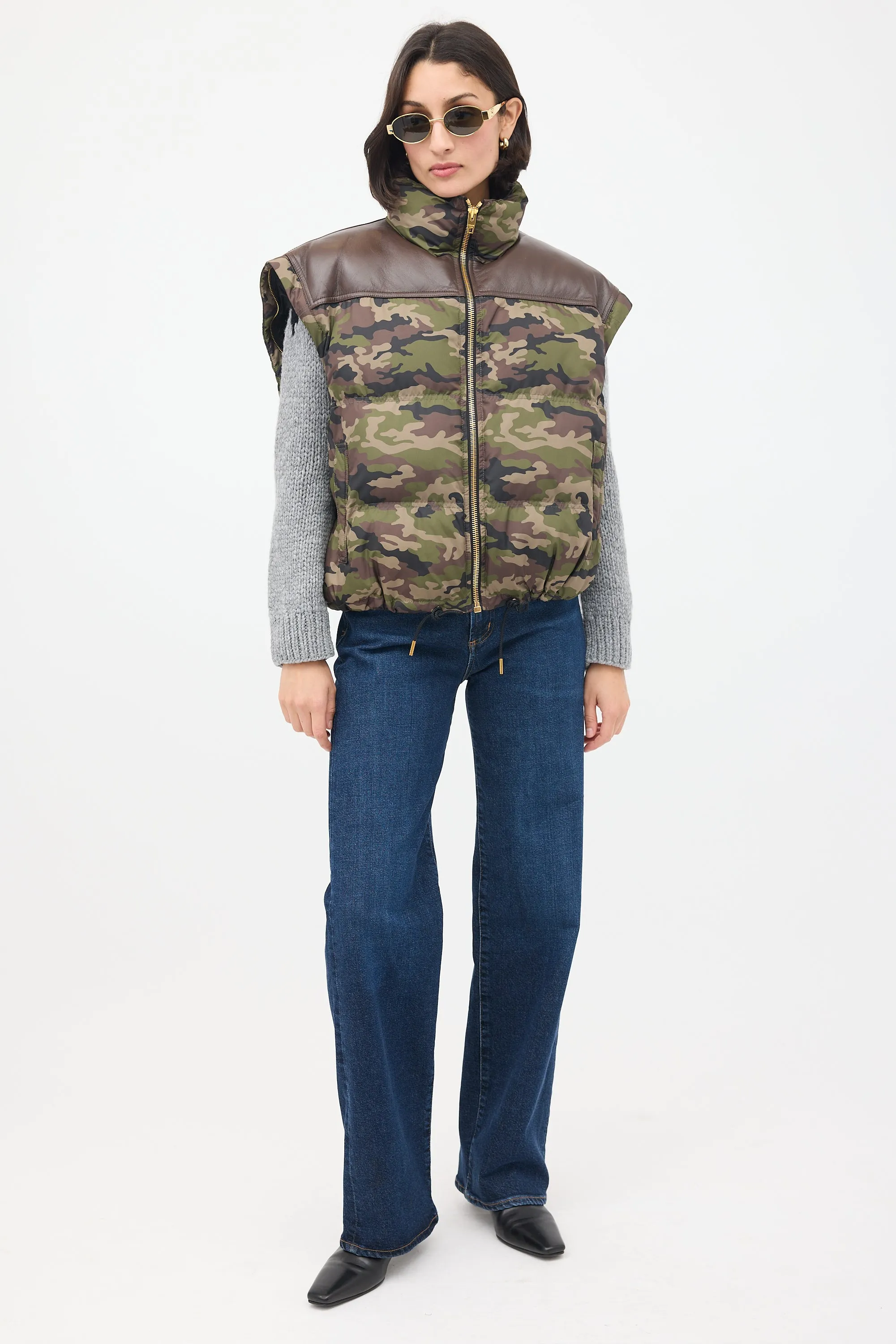 Green & Brown Camouflage Modular Puffer Jacket