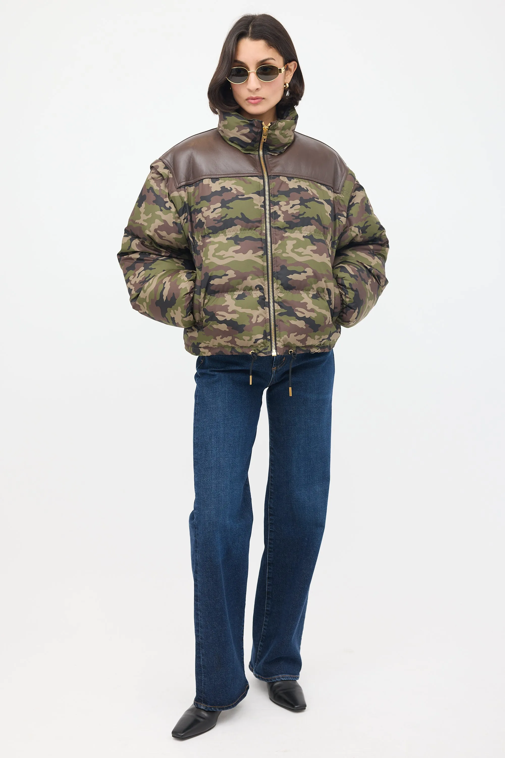 Green & Brown Camouflage Modular Puffer Jacket