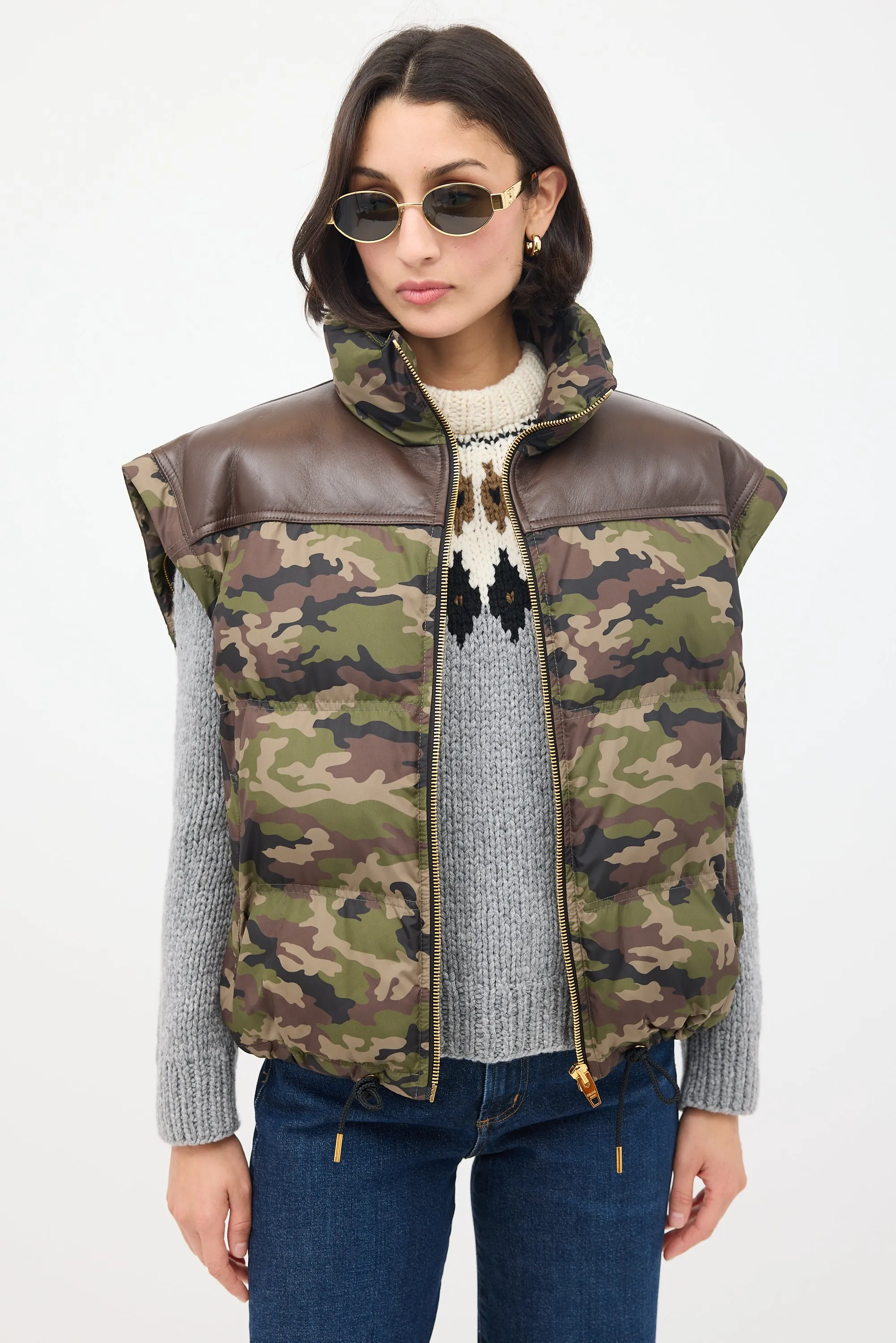 Green & Brown Camouflage Modular Puffer Jacket