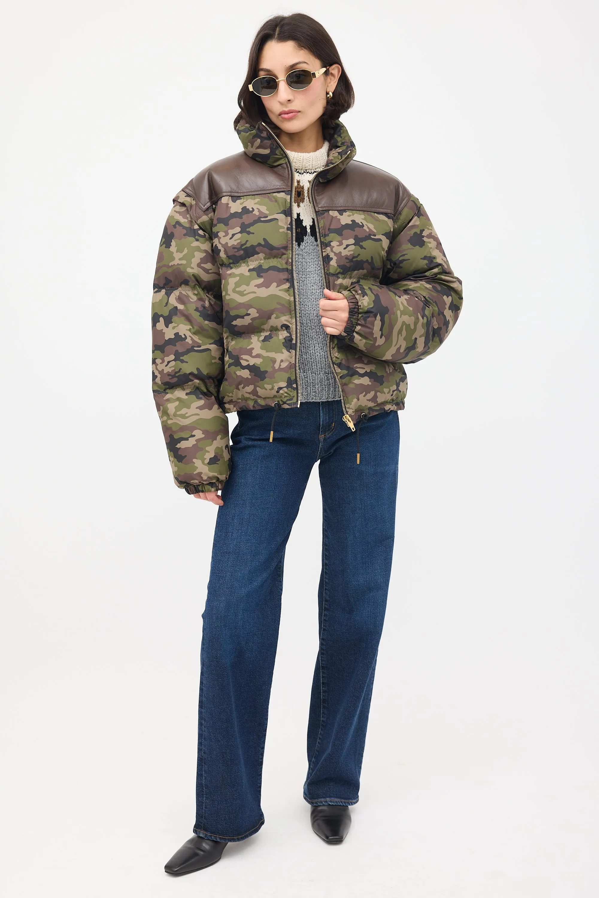 Green & Brown Camouflage Modular Puffer Jacket