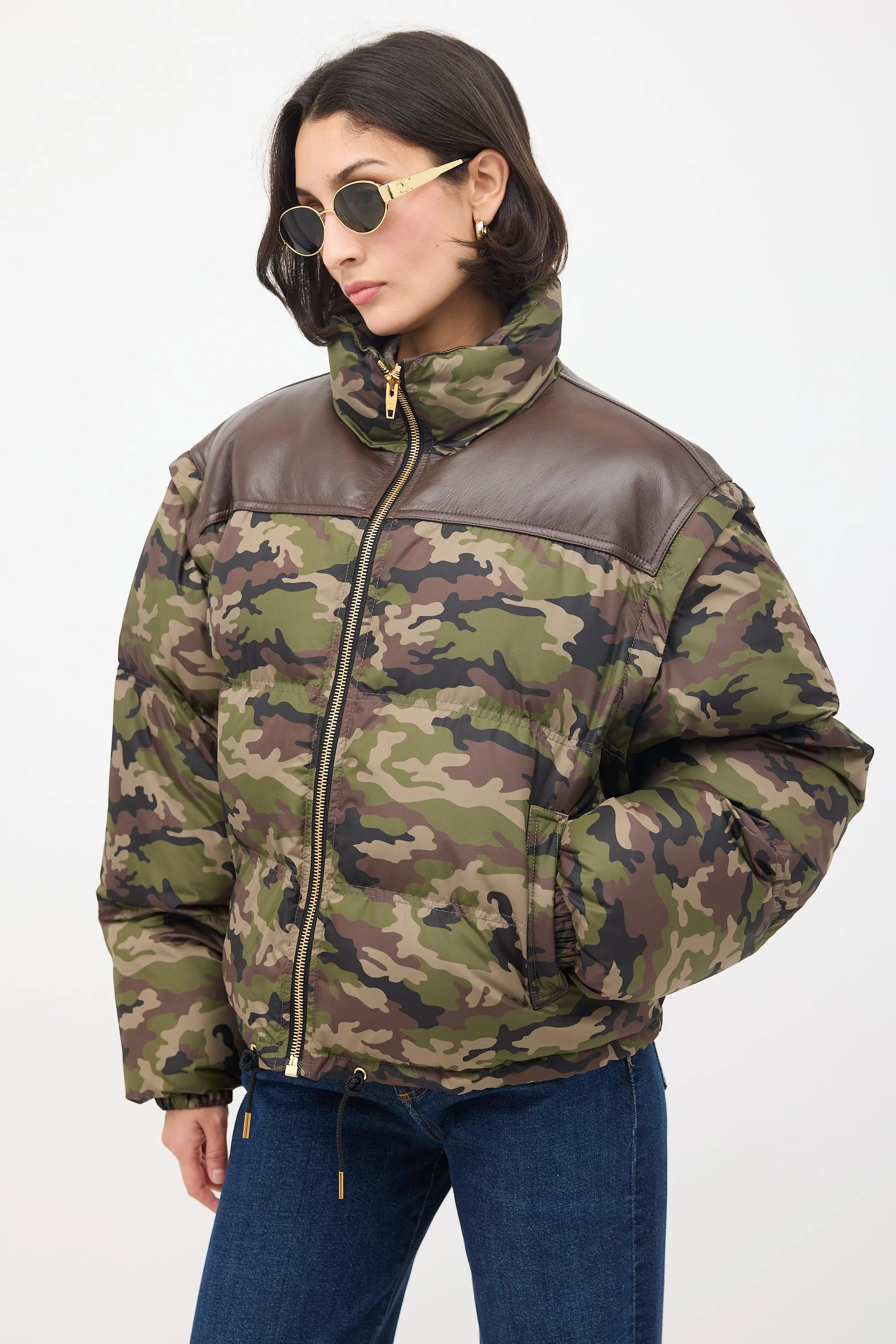 Green & Brown Camouflage Modular Puffer Jacket