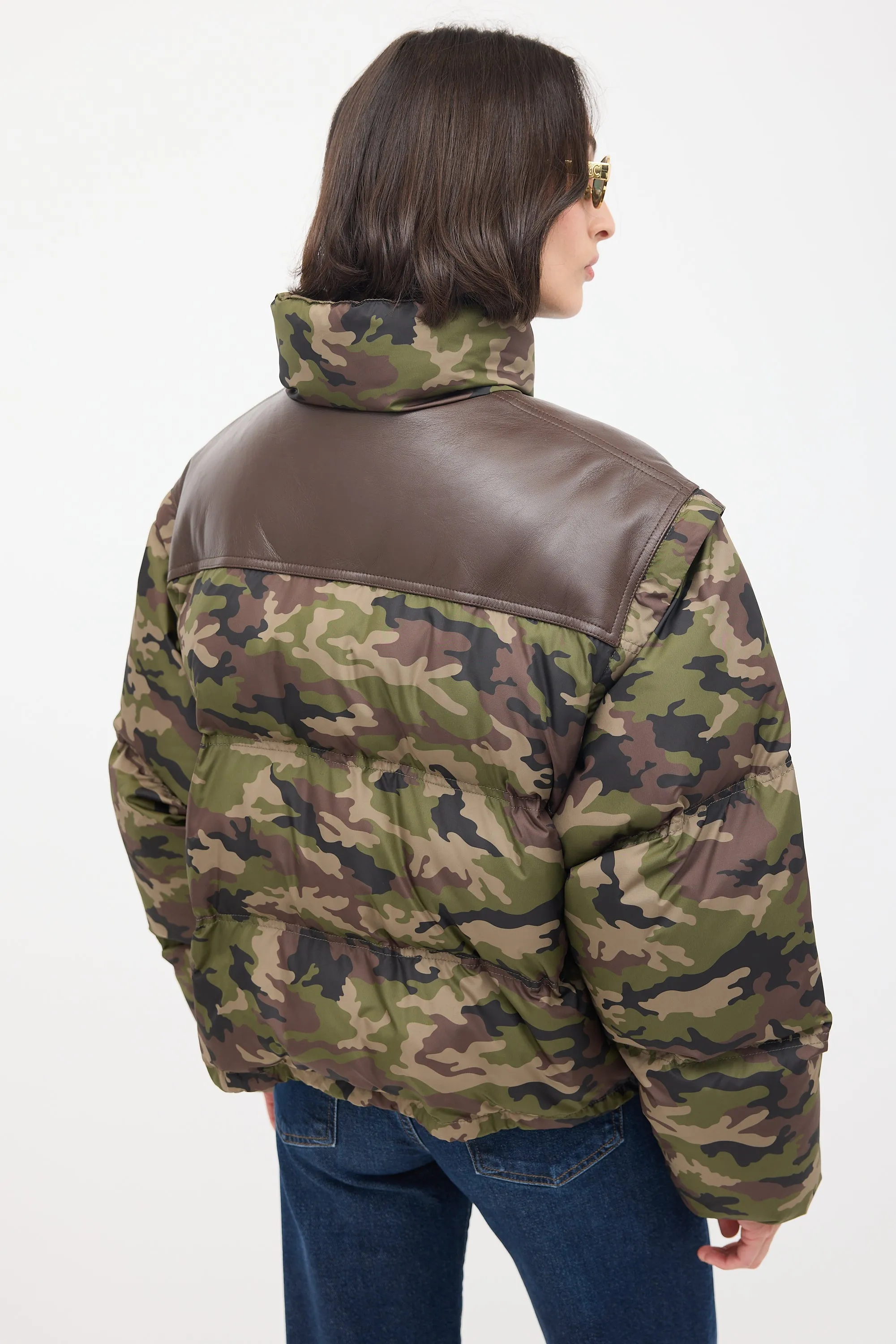 Green & Brown Camouflage Modular Puffer Jacket