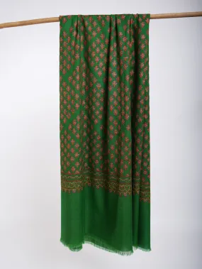 Green Mughal Stars Hand Embroidered Pashmina Shawl