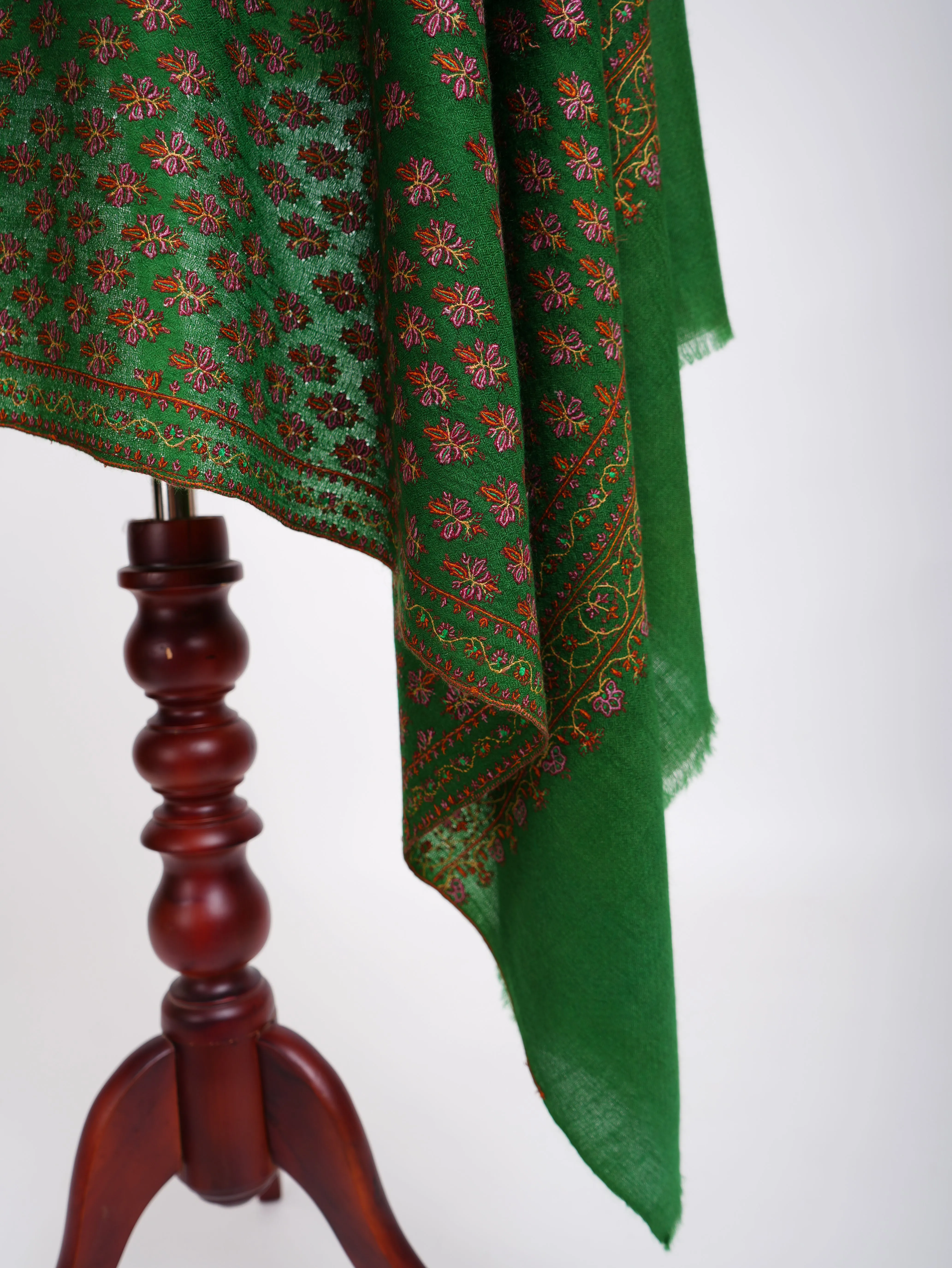 Green Mughal Stars Hand Embroidered Pashmina Shawl