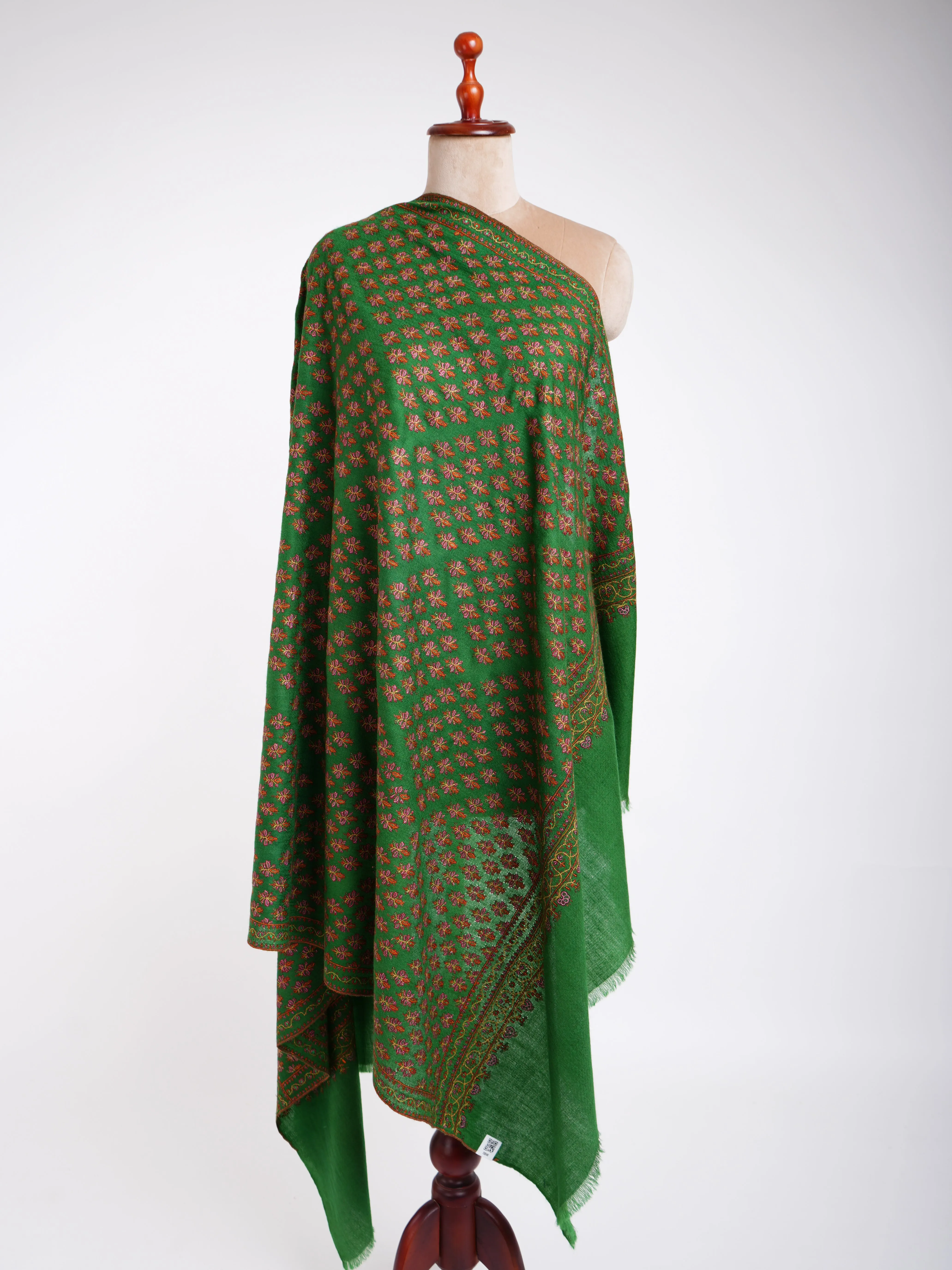 Green Mughal Stars Hand Embroidered Pashmina Shawl