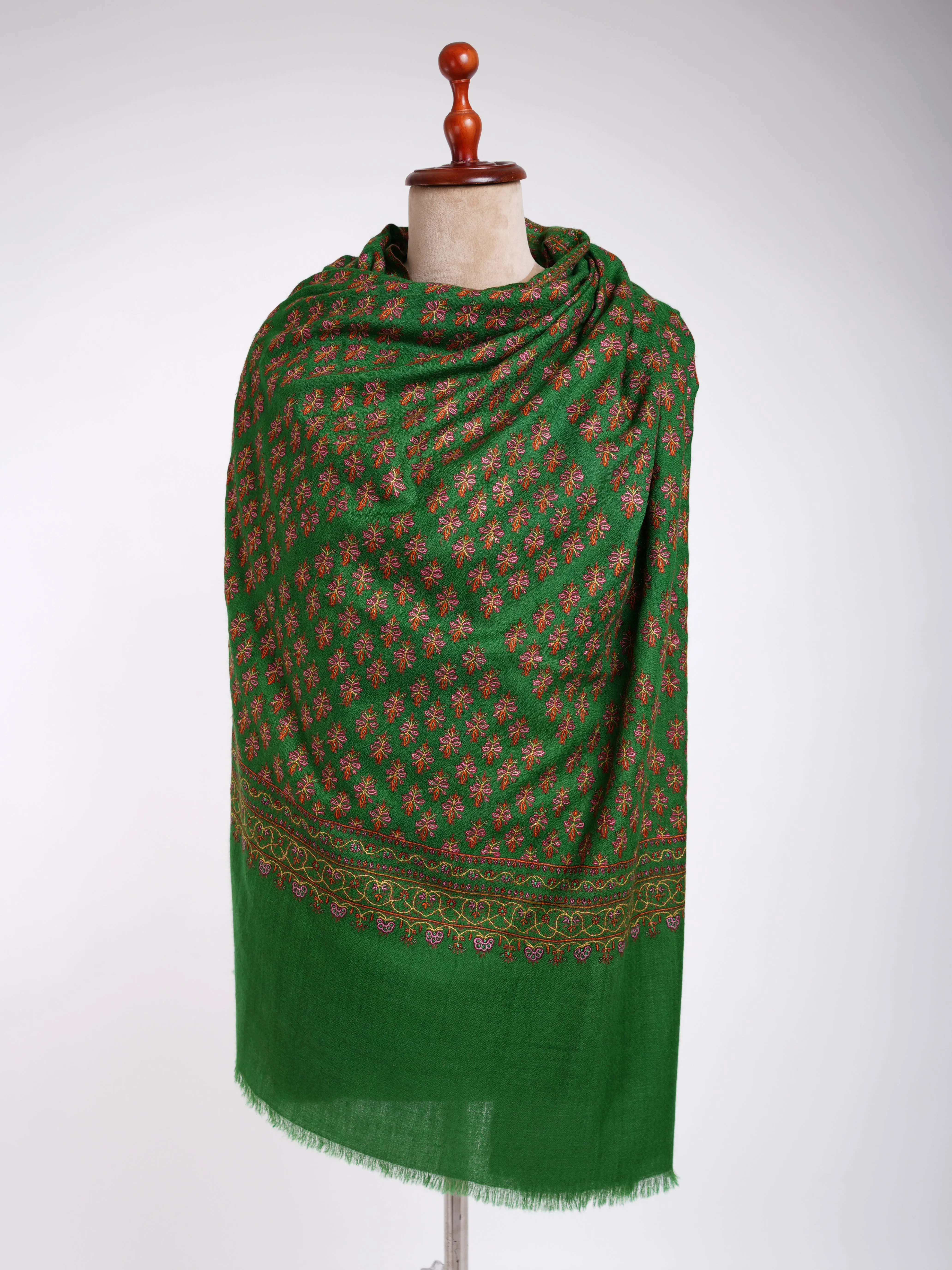 Green Mughal Stars Hand Embroidered Pashmina Shawl