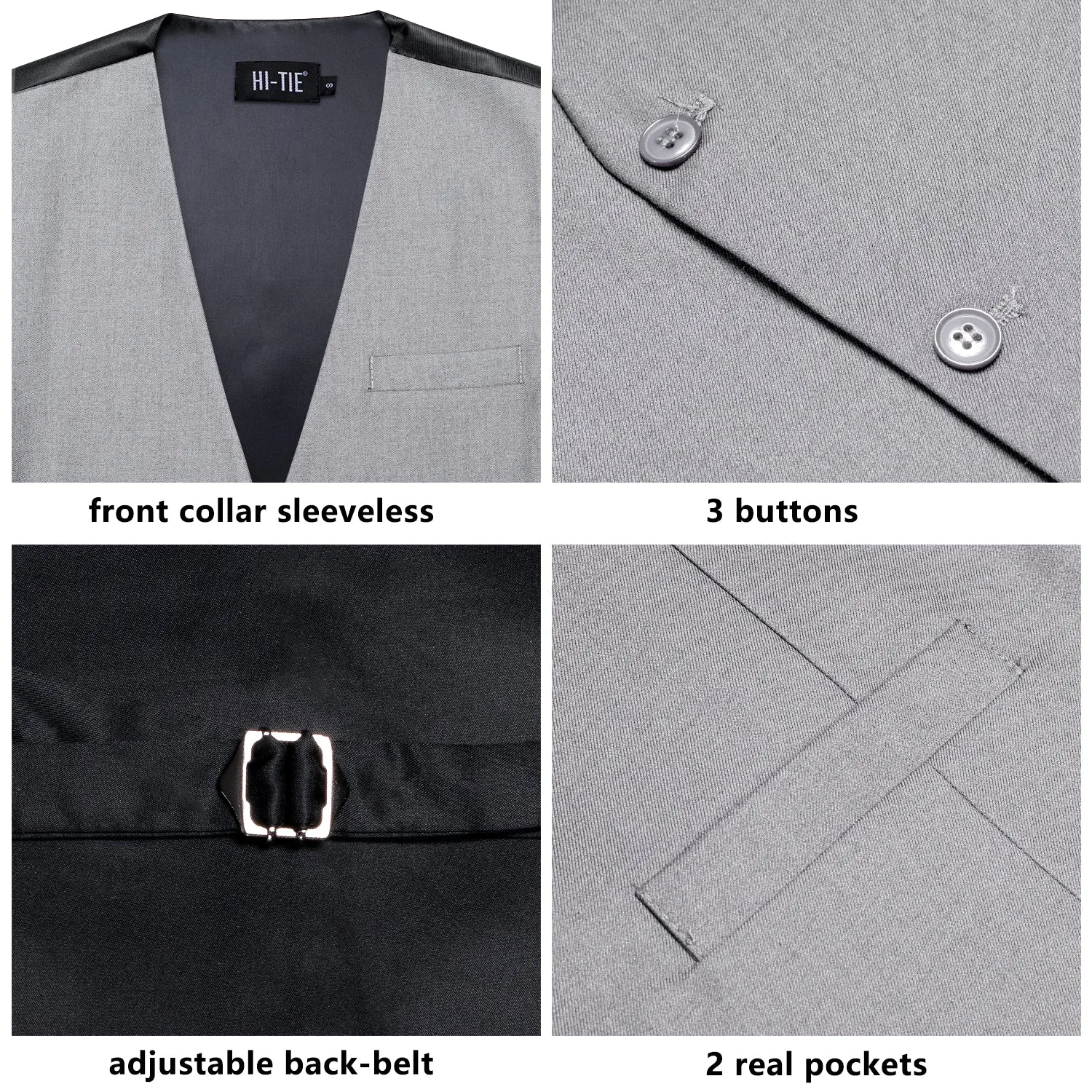 Grey Solid Silk Style Men's Single Vest Waistcoat