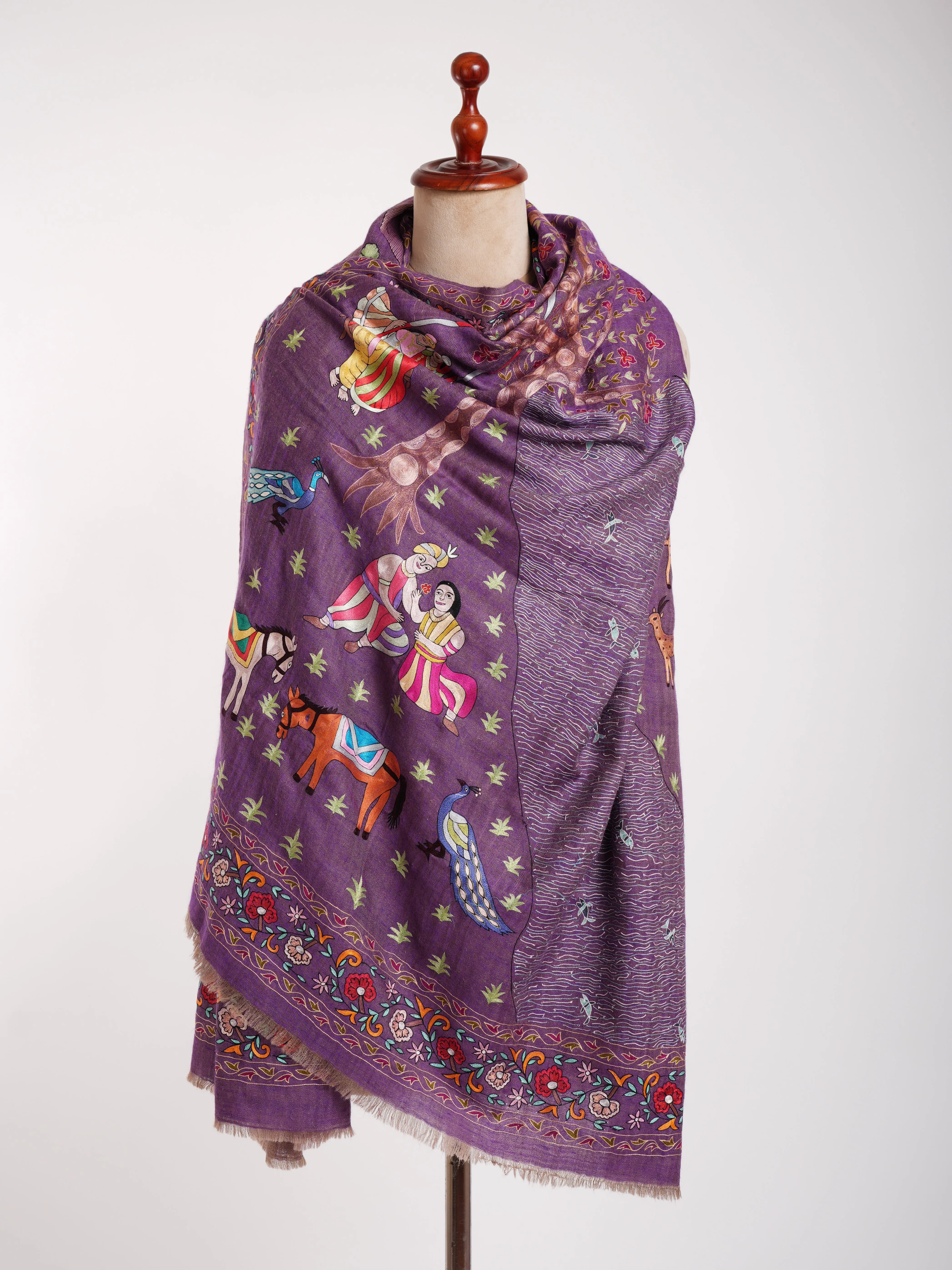 Hand Embroidered Zari Dual Shade Pashmina Shawl Dahlia