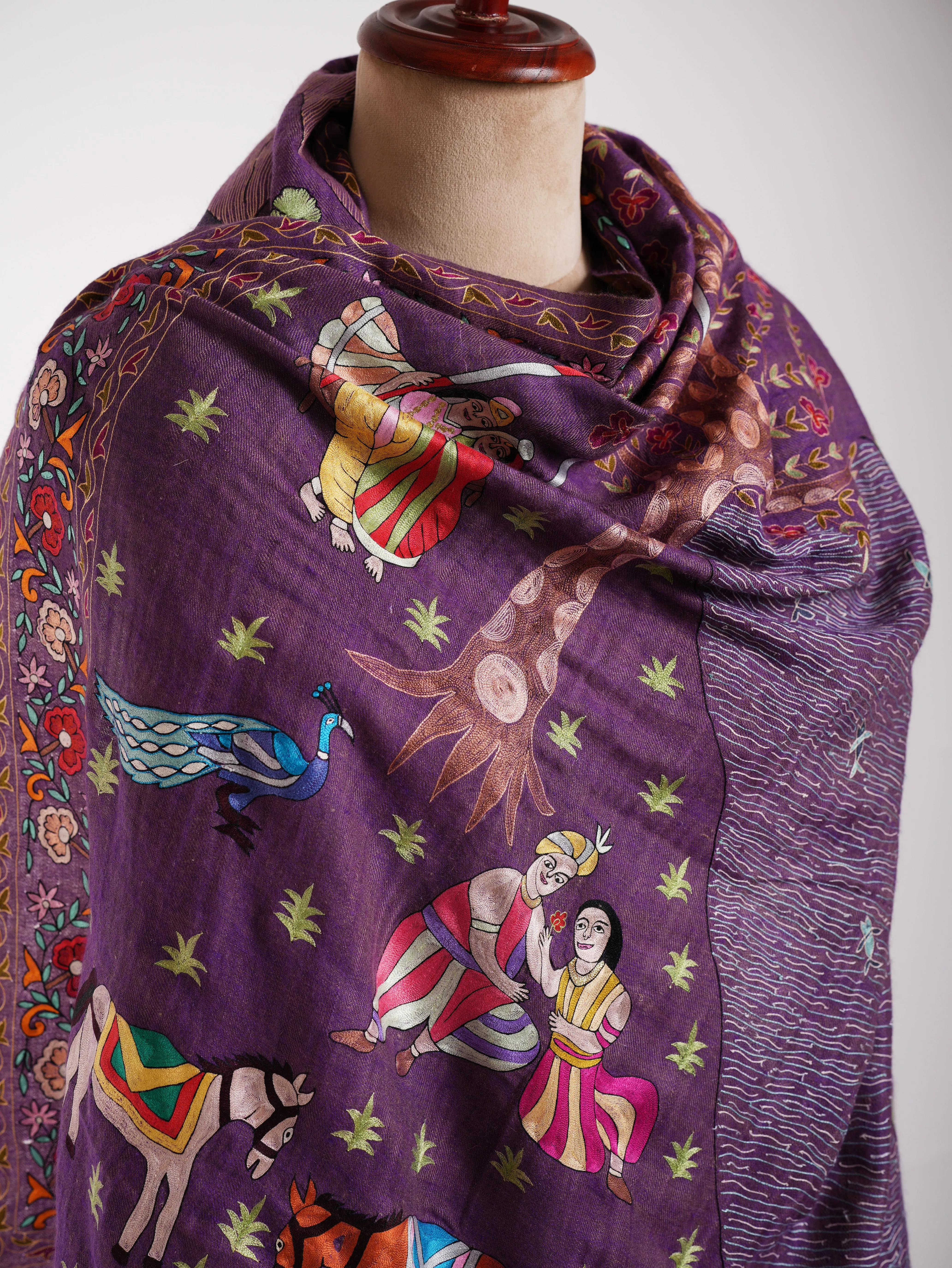 Hand Embroidered Zari Dual Shade Pashmina Shawl Dahlia