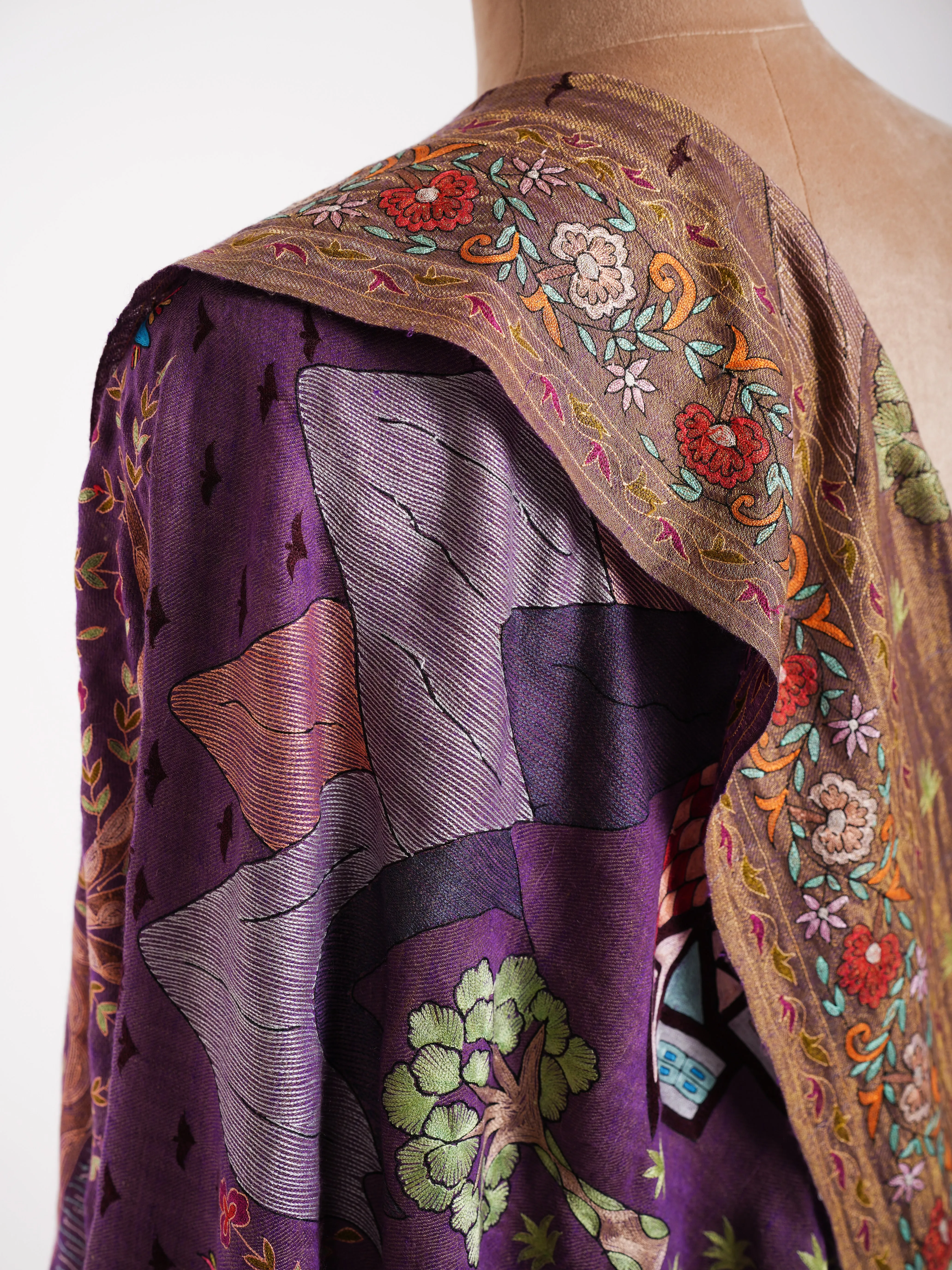 Hand Embroidered Zari Dual Shade Pashmina Shawl Dahlia