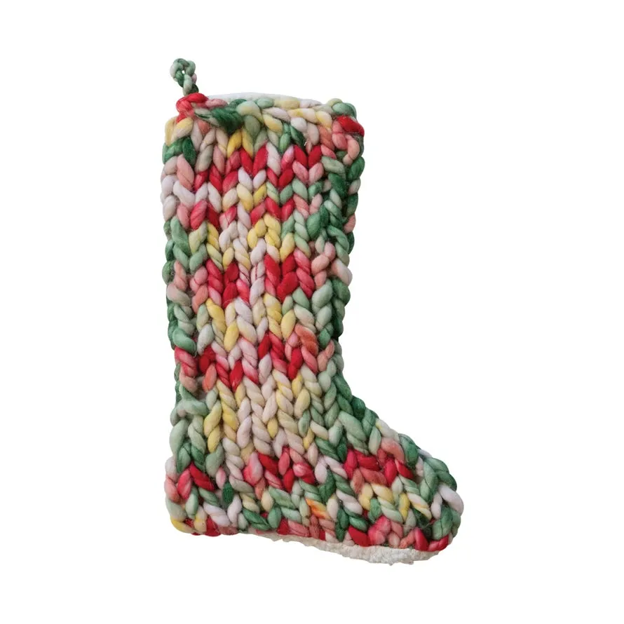 Hand-Woven Acrylic Knit Stocking w/ Sherpa Back, Multi Color