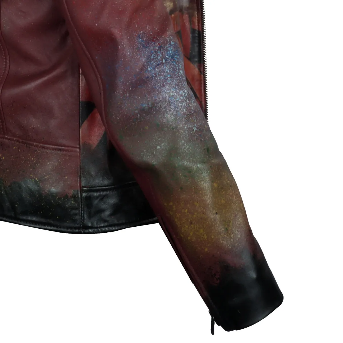 Handpainted Fierce Musical Floral Racing Inspired Women Wine Leather Biker Jacket by Brune & Bareskin