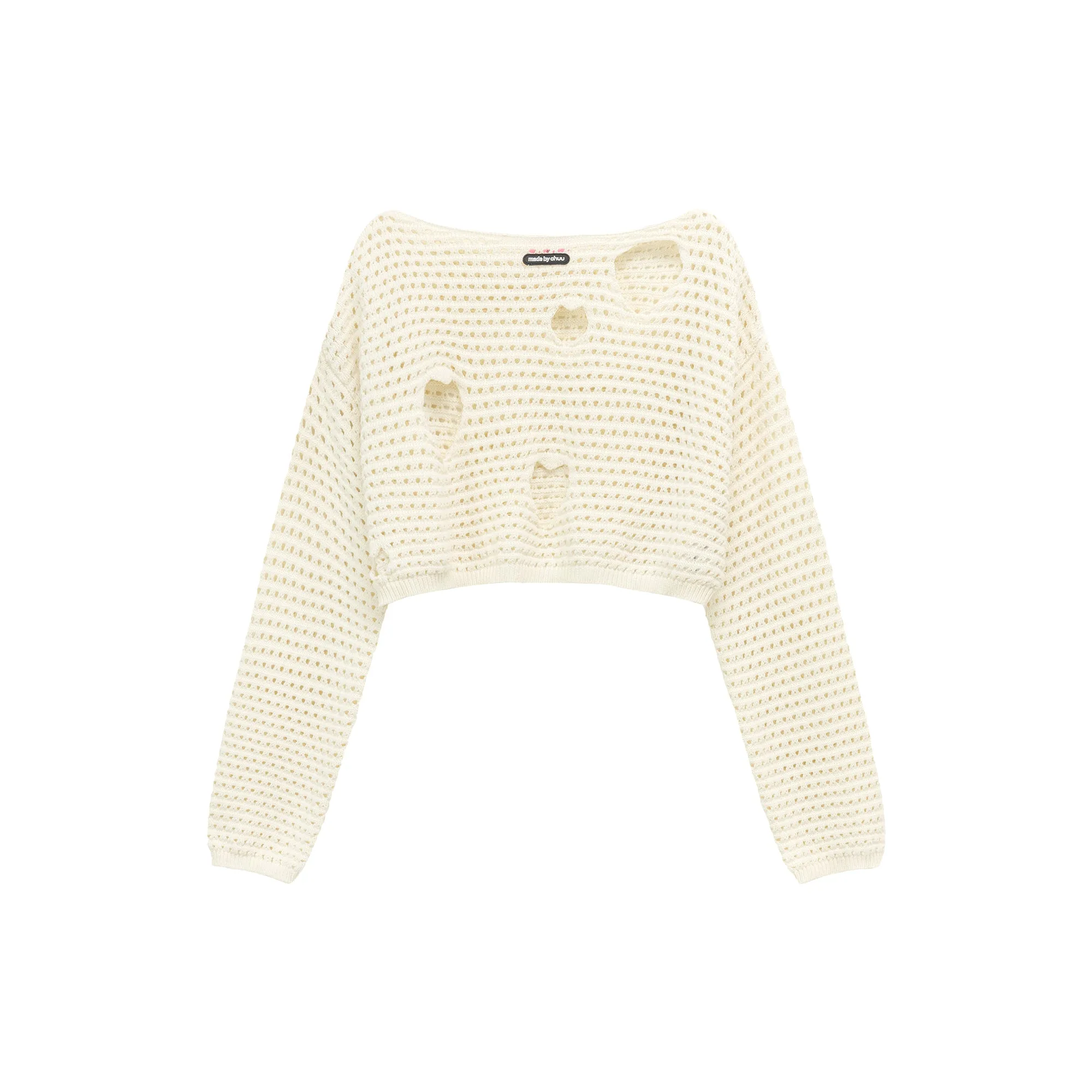 Heart Cutout Long Sleeve Crop Knit Sweater