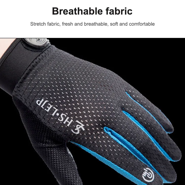 HSLEJP Outdoor Sports Breathable Touch Screen Antiskid Cycling Full Finger Gloves, Size: M(Black Blue)