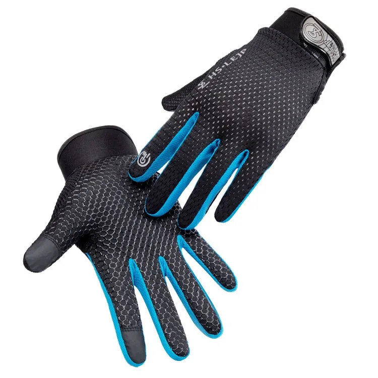 HSLEJP Outdoor Sports Breathable Touch Screen Antiskid Cycling Full Finger Gloves, Size: M(Black Blue)