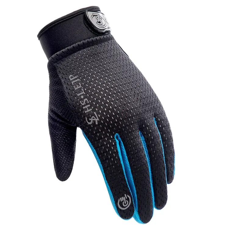 HSLEJP Outdoor Sports Breathable Touch Screen Antiskid Cycling Full Finger Gloves, Size: M(Black Blue)