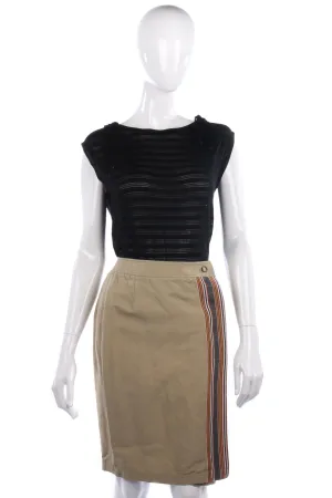 Jaeger Wraparound Skirt Linen Mix Khaki with Stripe Details Size 8