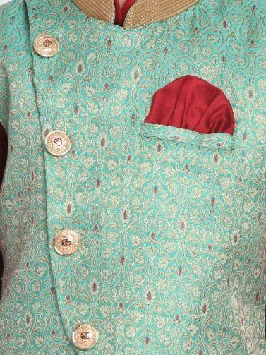 Jashvi Boys' Green Cotton Silk Blend Nehru Jacket