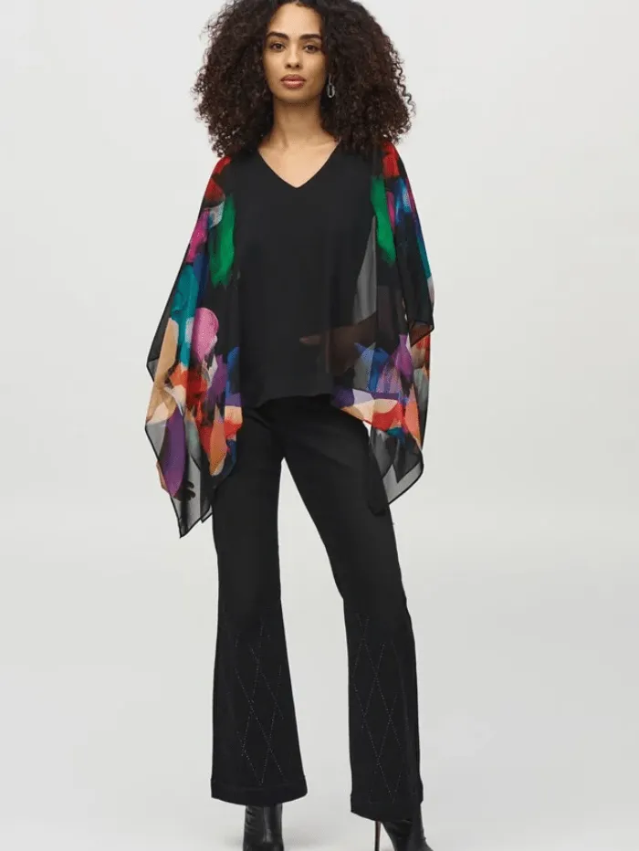 Joseph Ribkoff Chiffon Abstract Print Poncho Top 244174 Col 178