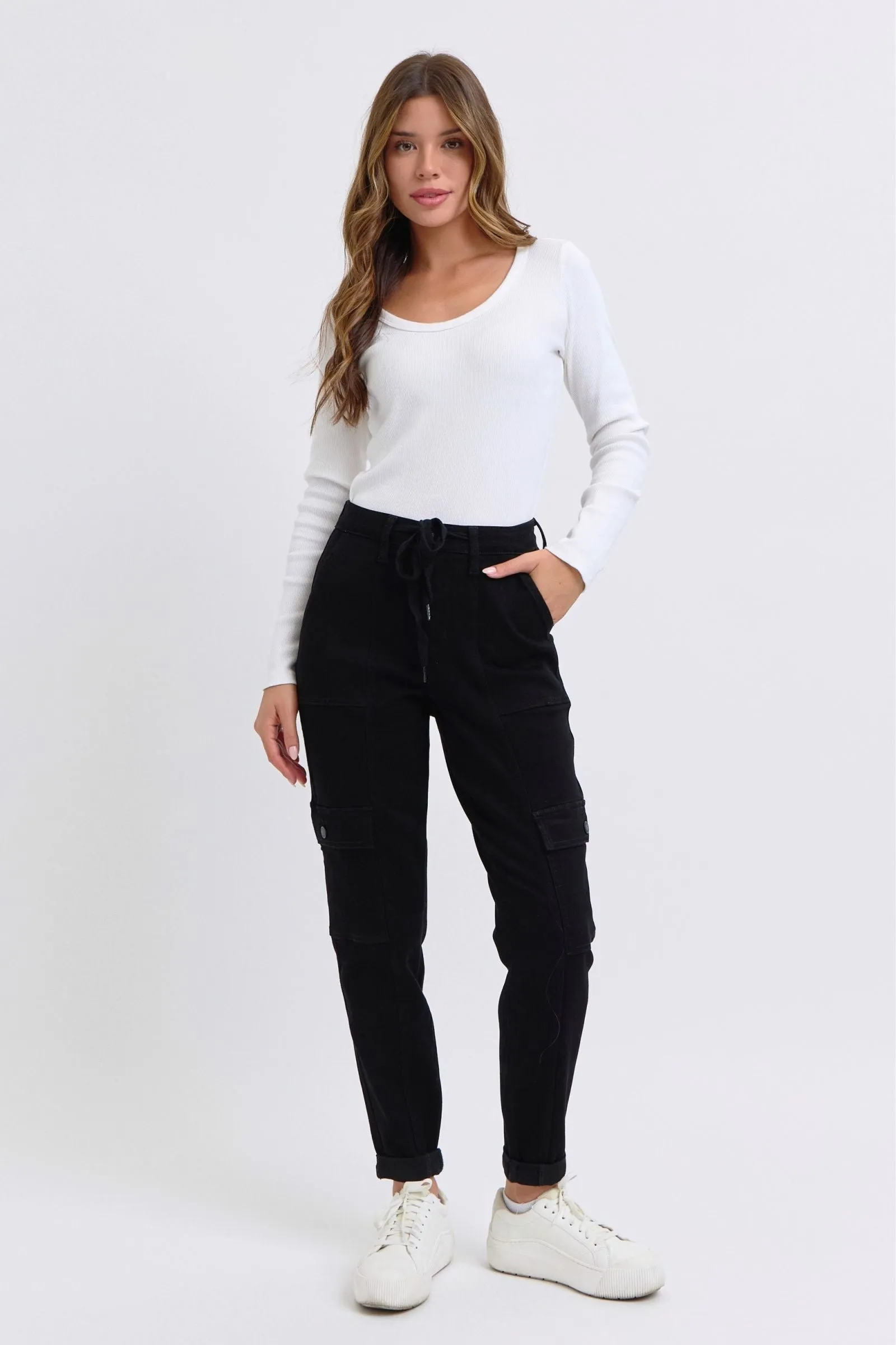 Judy Blue High Waist Cargo Cuff Black Jogger Denim 88910