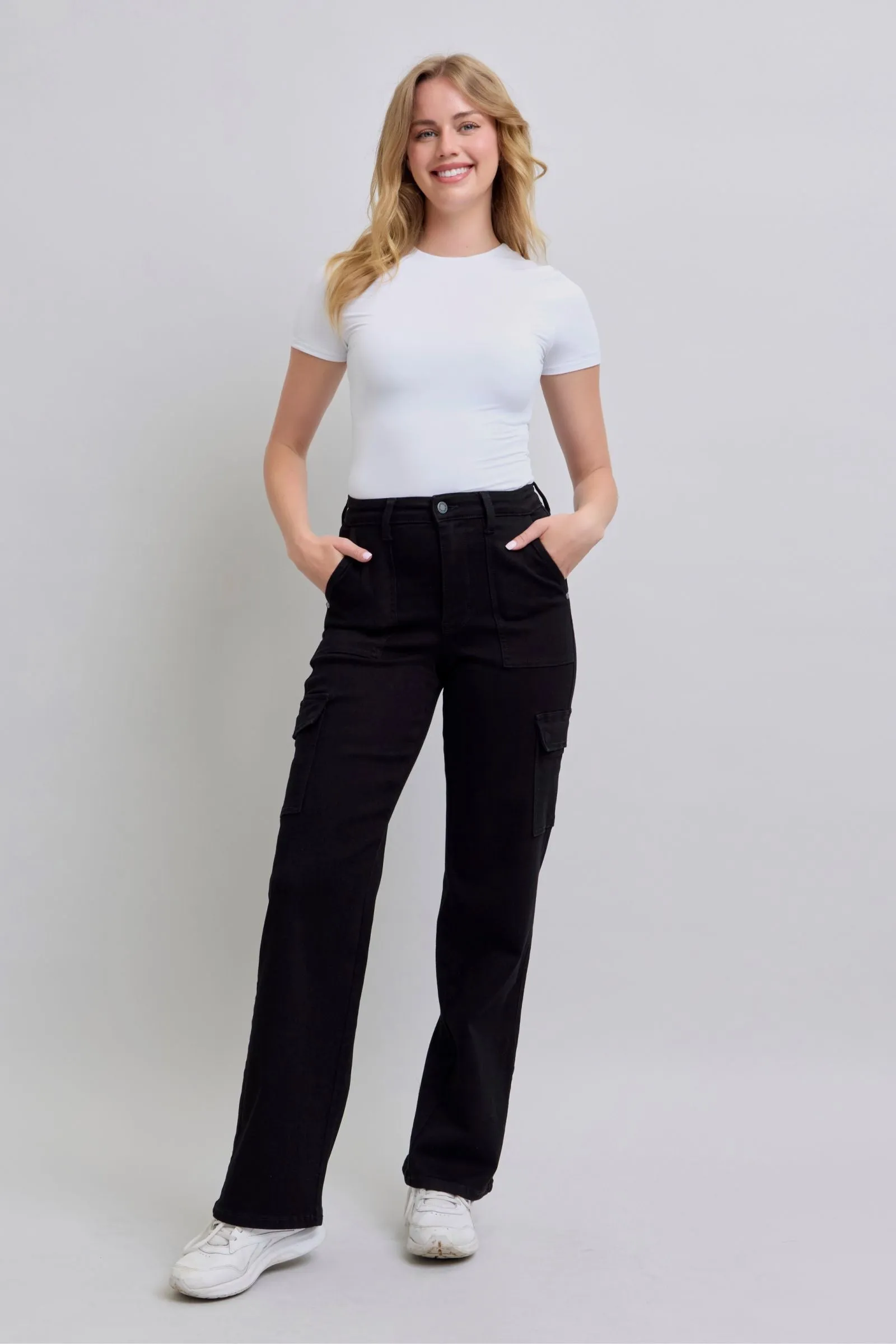 Judy Blue High Waist Cargo Wide Leg Black Denim 88886