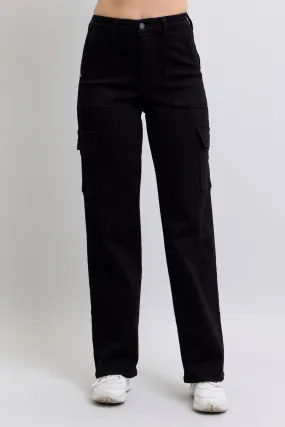 Judy Blue High Waist Cargo Wide Leg Black Denim 88886