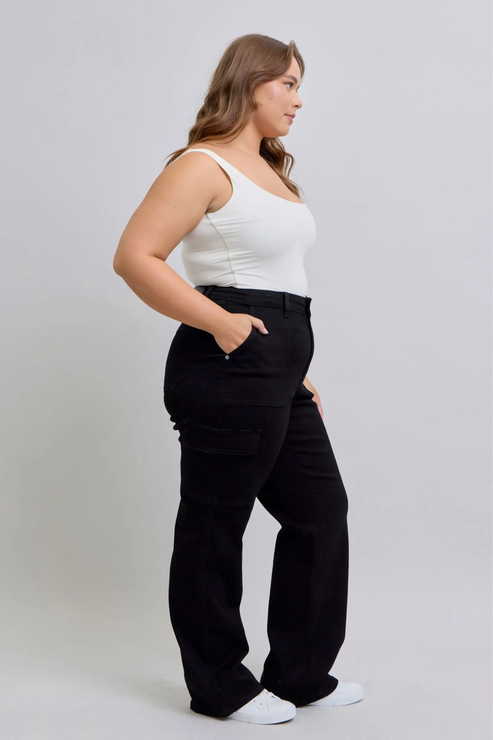 Judy Blue High Waist Cargo Wide Leg Black Denim 88886