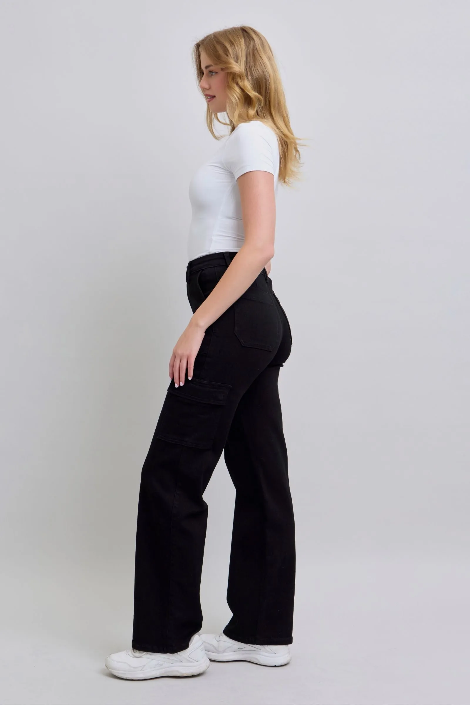 Judy Blue High Waist Cargo Wide Leg Black Denim 88886