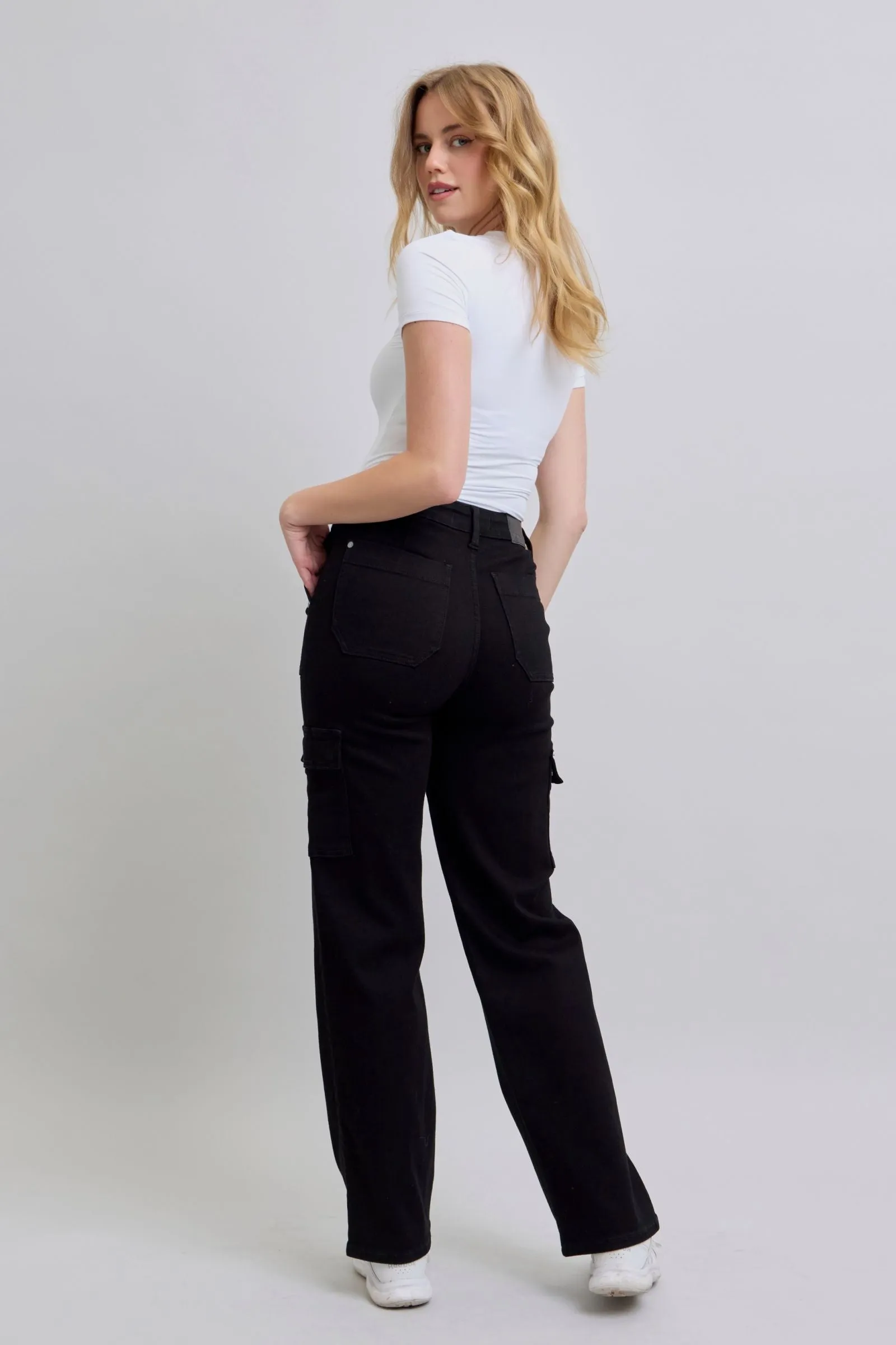 Judy Blue High Waist Cargo Wide Leg Black Denim 88886