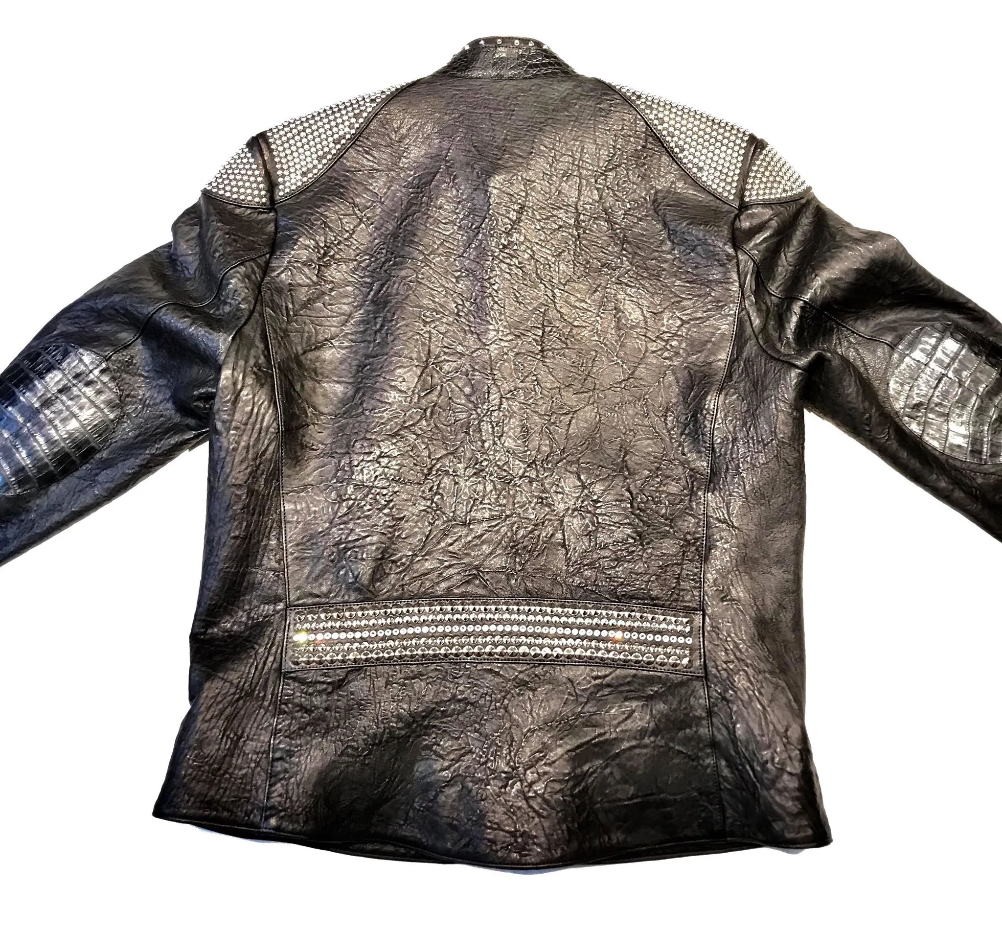 Kashani Alligator Studded Swarovski Lambskin Bomber Jacket