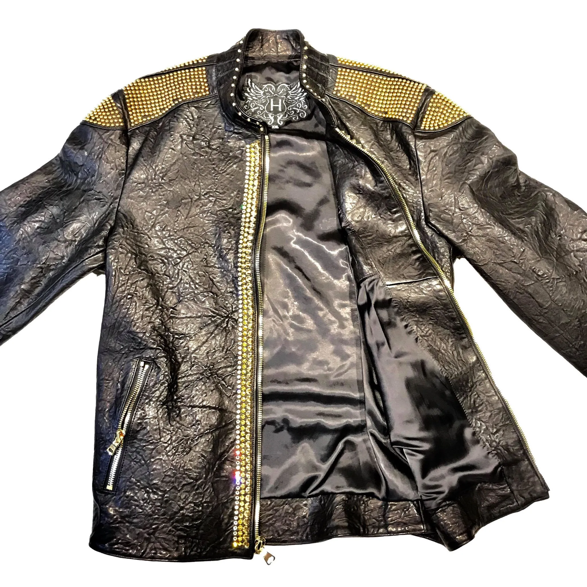 Kashani Alligator Studded Swarovski Lambskin Bomber Jacket