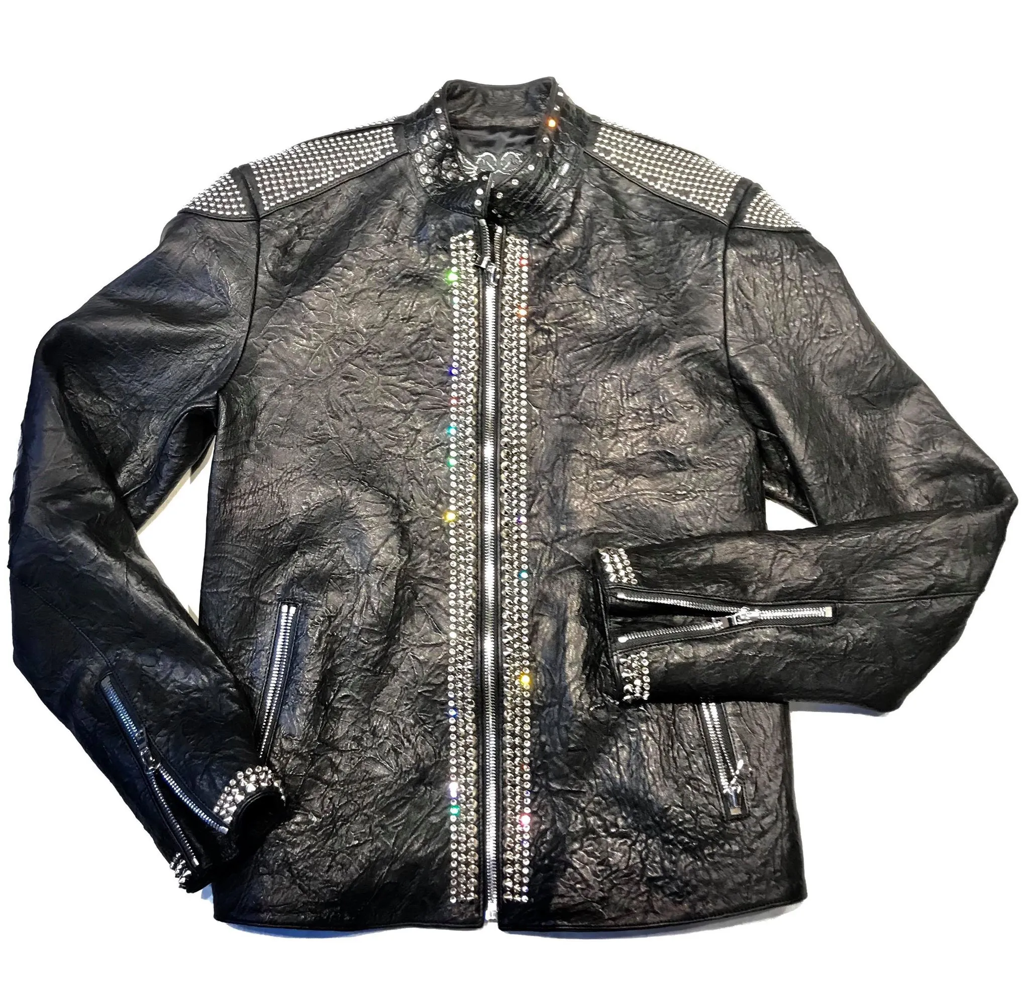 Kashani Alligator Studded Swarovski Lambskin Bomber Jacket