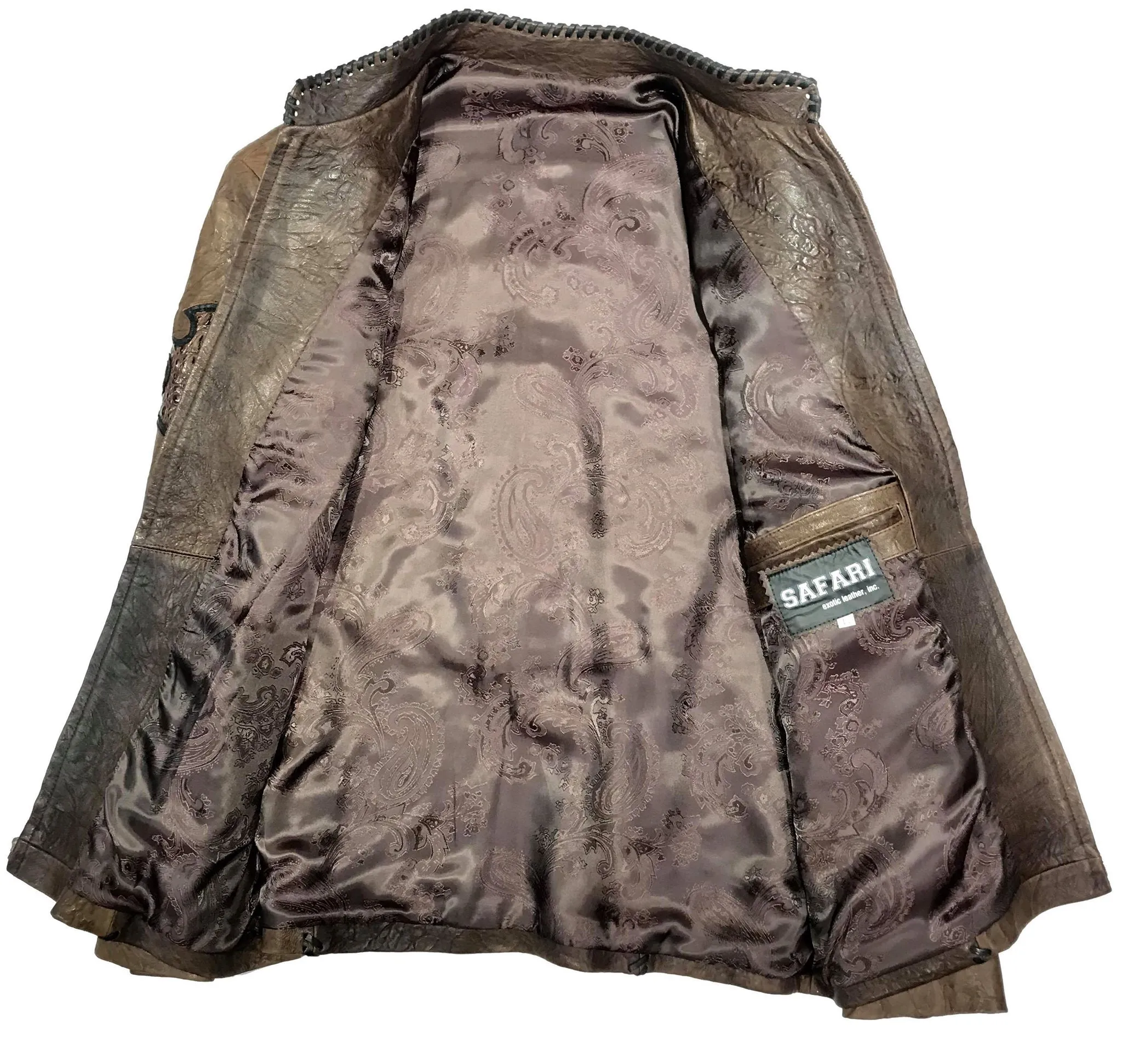 Kashani Brown Raw Laced Horn-Back Alligator Bomber Jacket