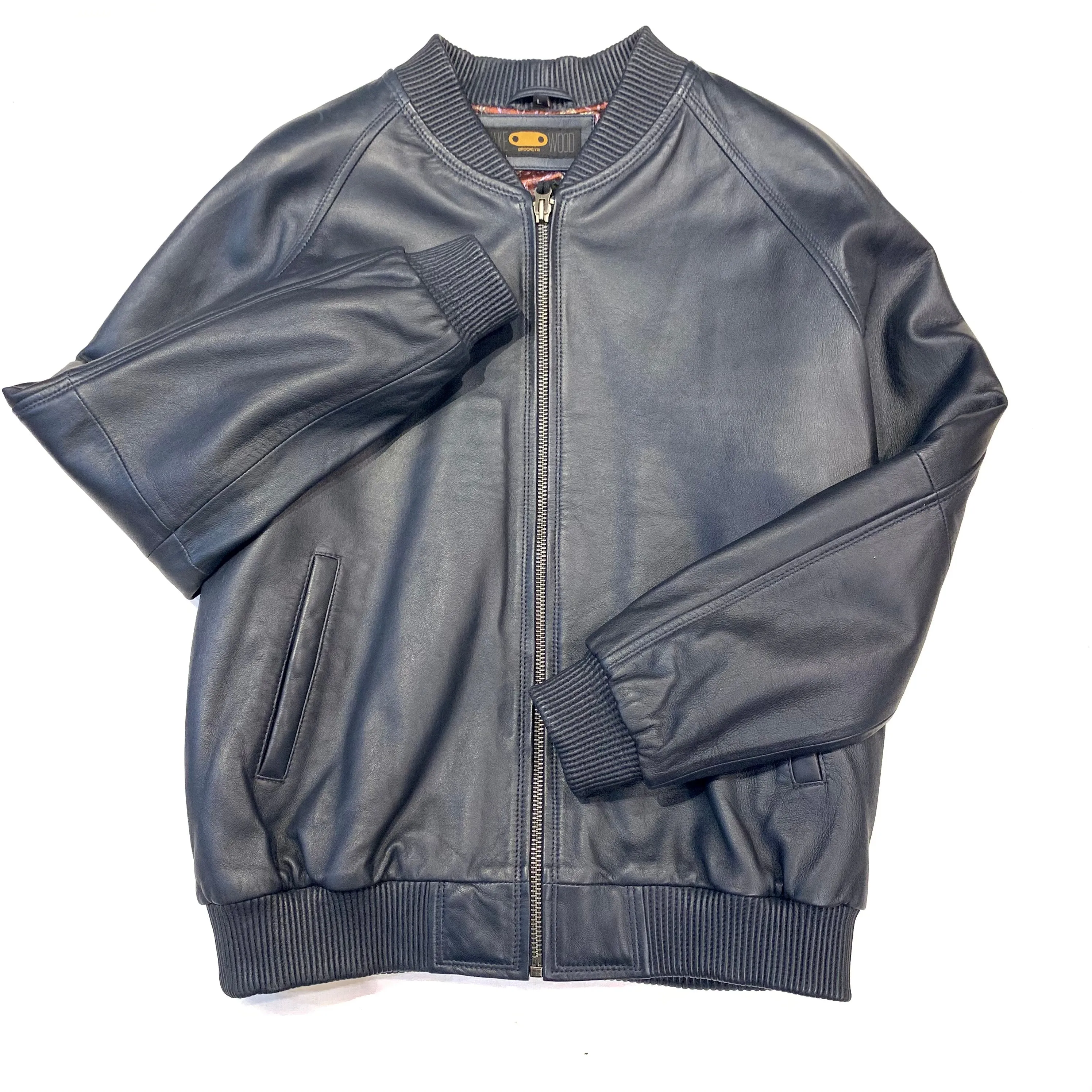 Kashani Navy Blue Naked Lambskin Bomber Jacket