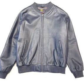 Kashani Navy Blue Naked Lambskin Bomber Jacket