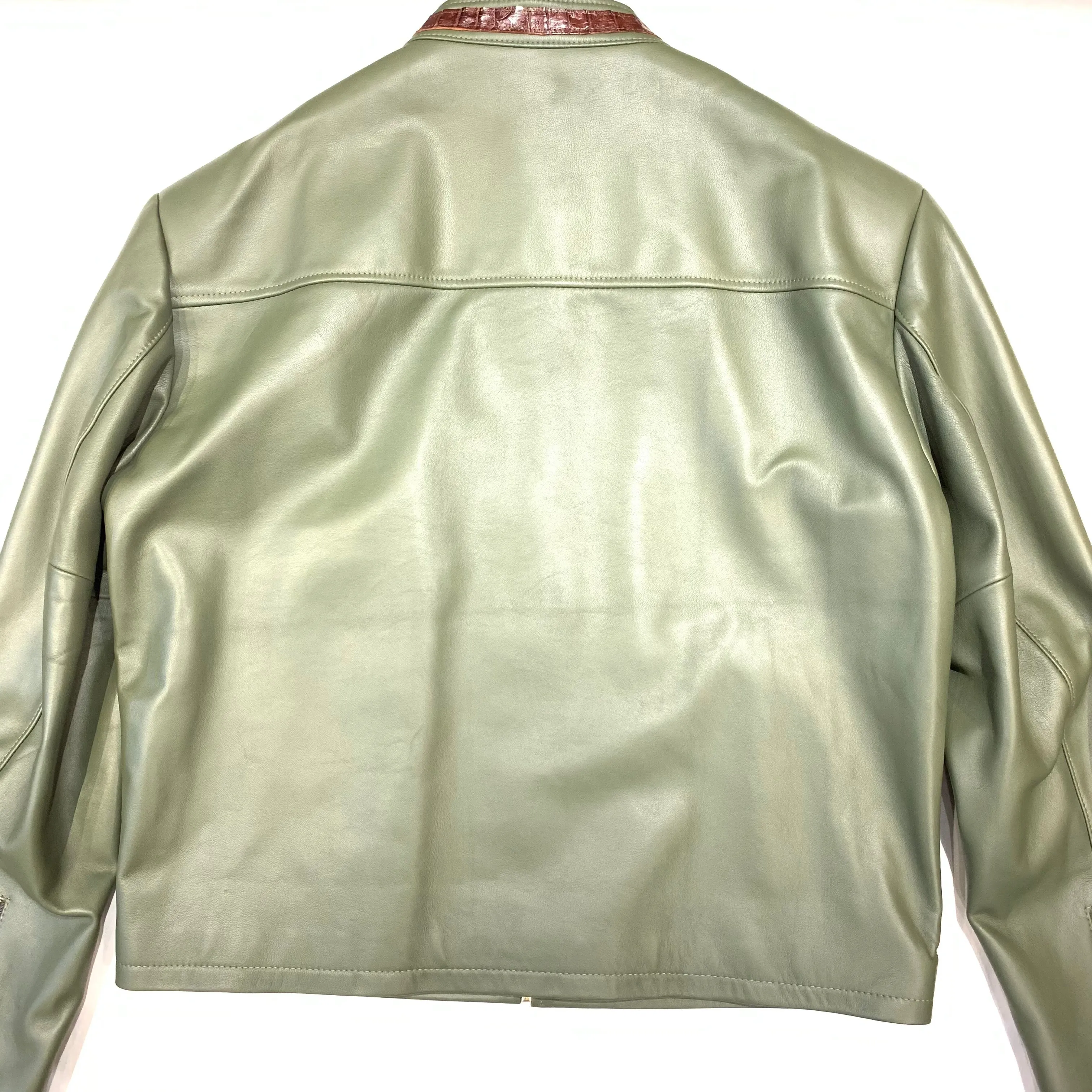 Kashani Olive Chocolate Alligator Bomber Jacket