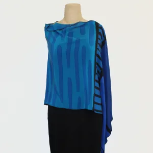 Kay Chapman Poncho, Patchwork, Turquoise/Blue/Black, OS