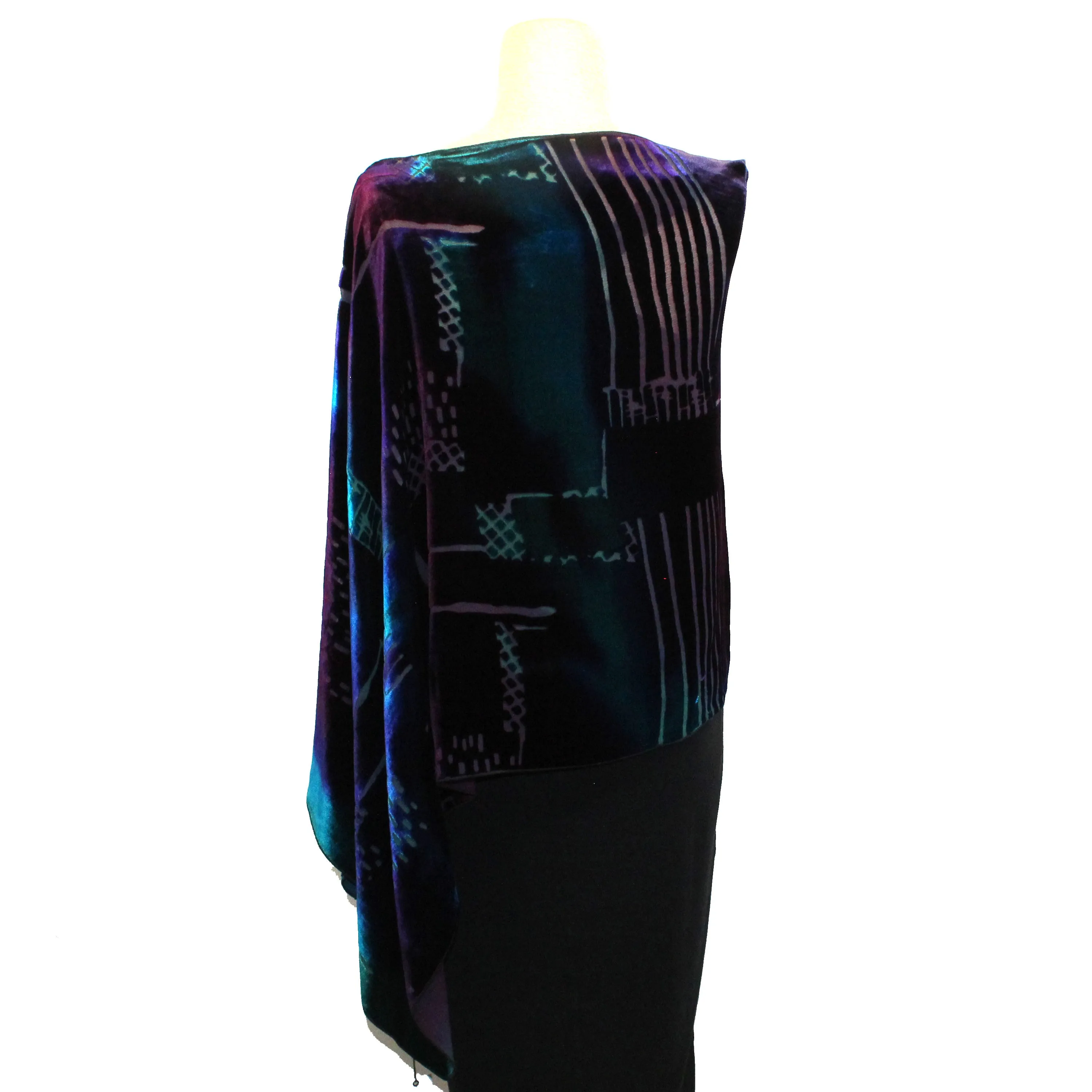 Kay Chapman Poncho, Velvet, Turquoise/Purple, OS